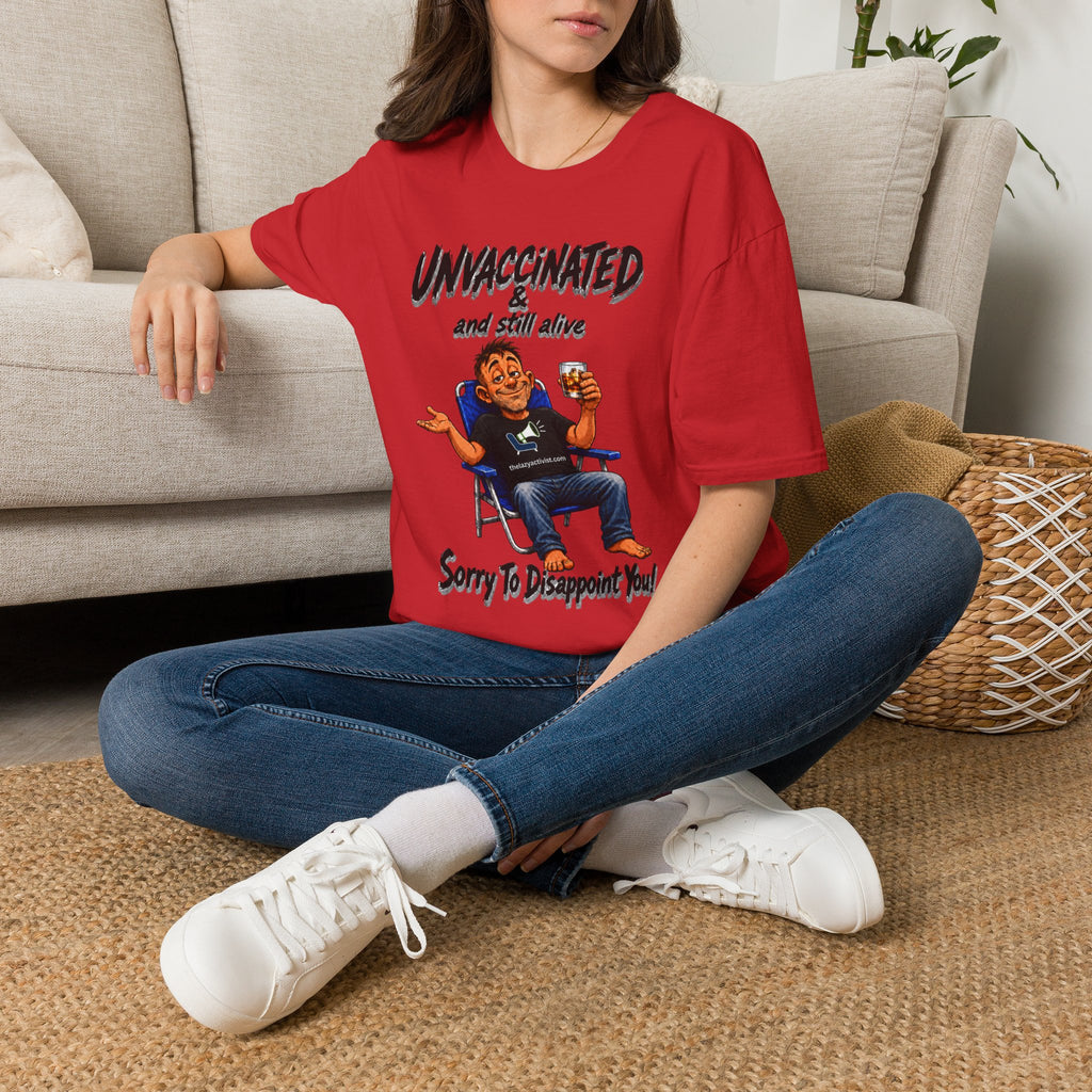"Unvaccinated & Still Alive" Funny Retro Character Tee -- Gildan 64000