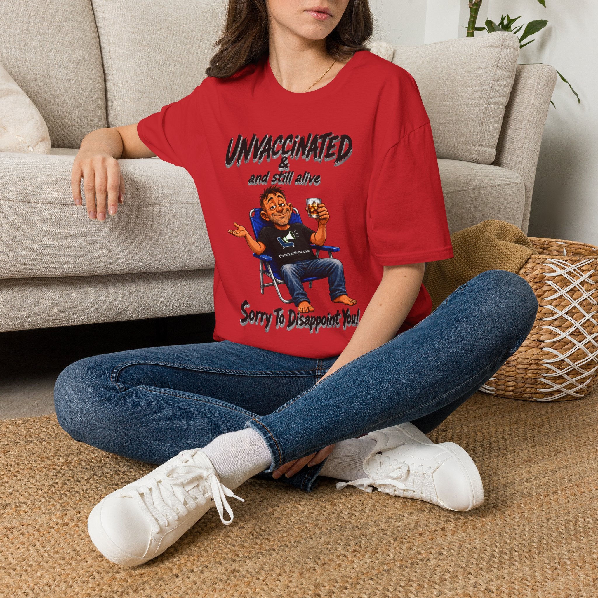 "Unvaccinated & Still Alive" Funny Retro Character Tee -- Gildan 64000