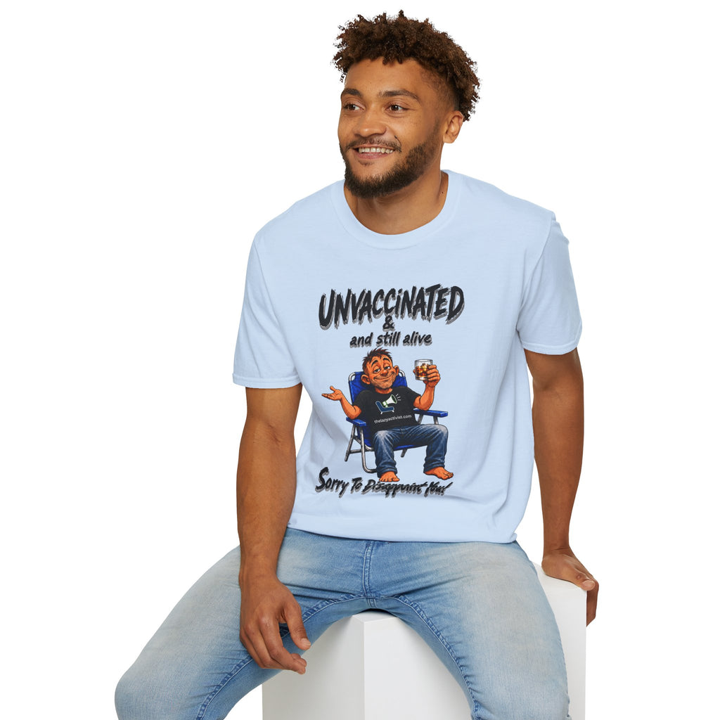 "Unvaccinated & Still Alive" Funny Retro Character Tee -- Gildan 64000