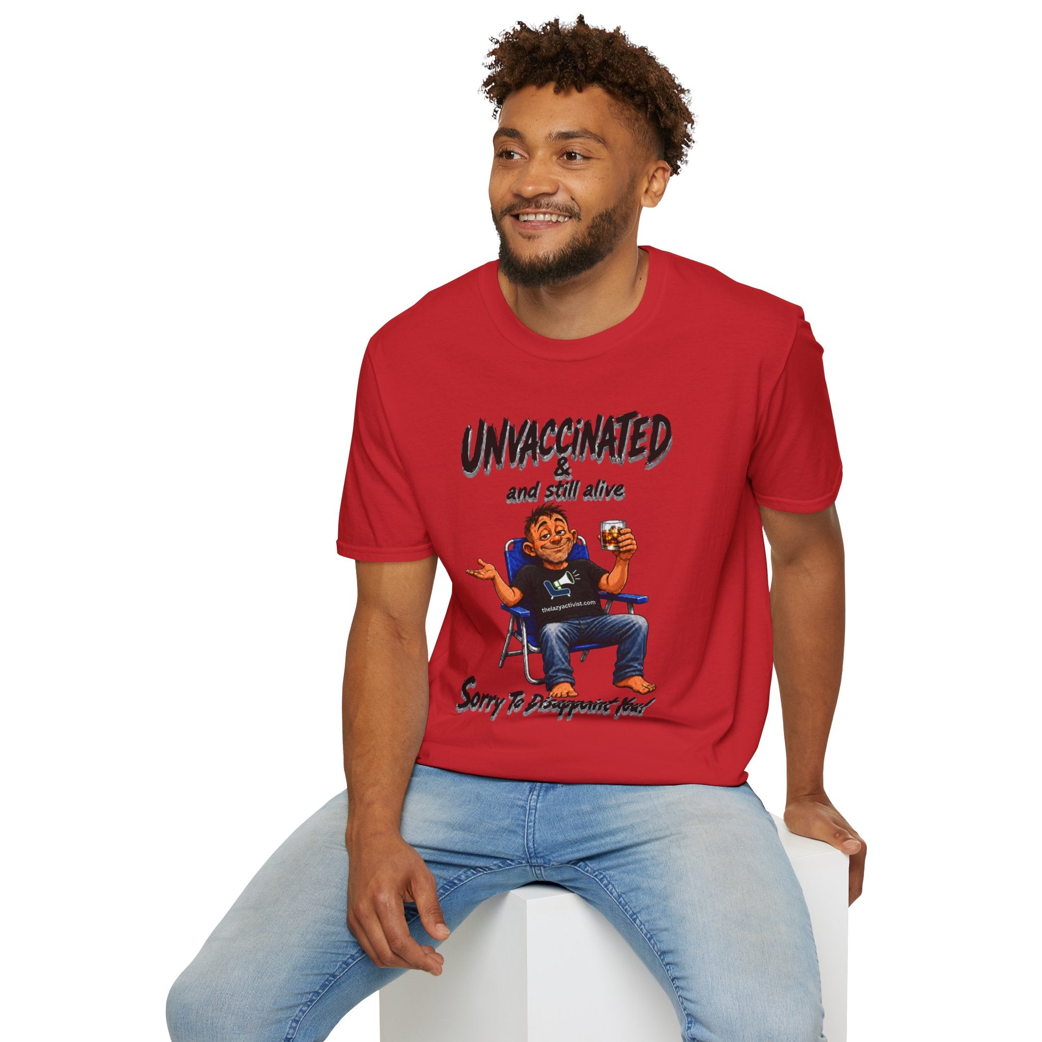"Unvaccinated & Still Alive" Funny Retro Character Tee -- Gildan 64000