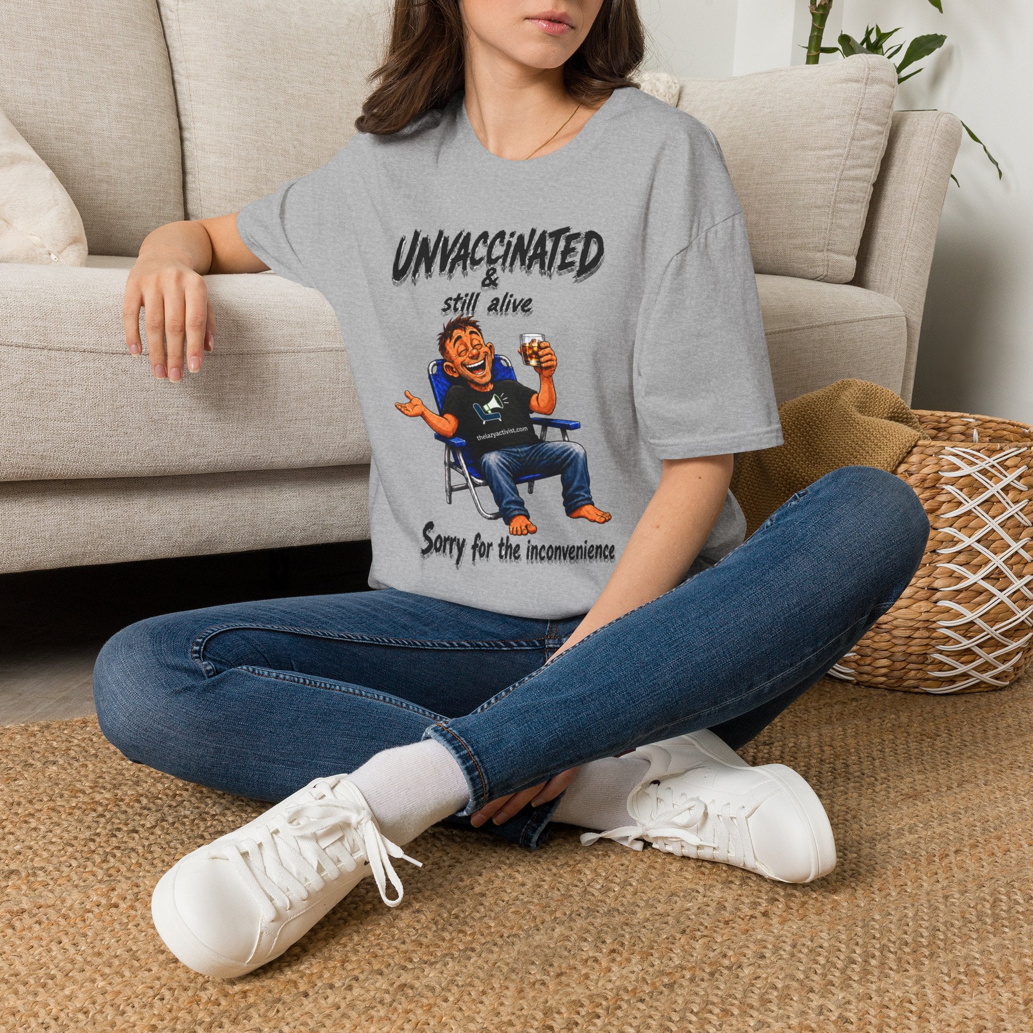 "Unvaccinated & Still Alive" Novelty Political Statement Tee -- Gildan 64000