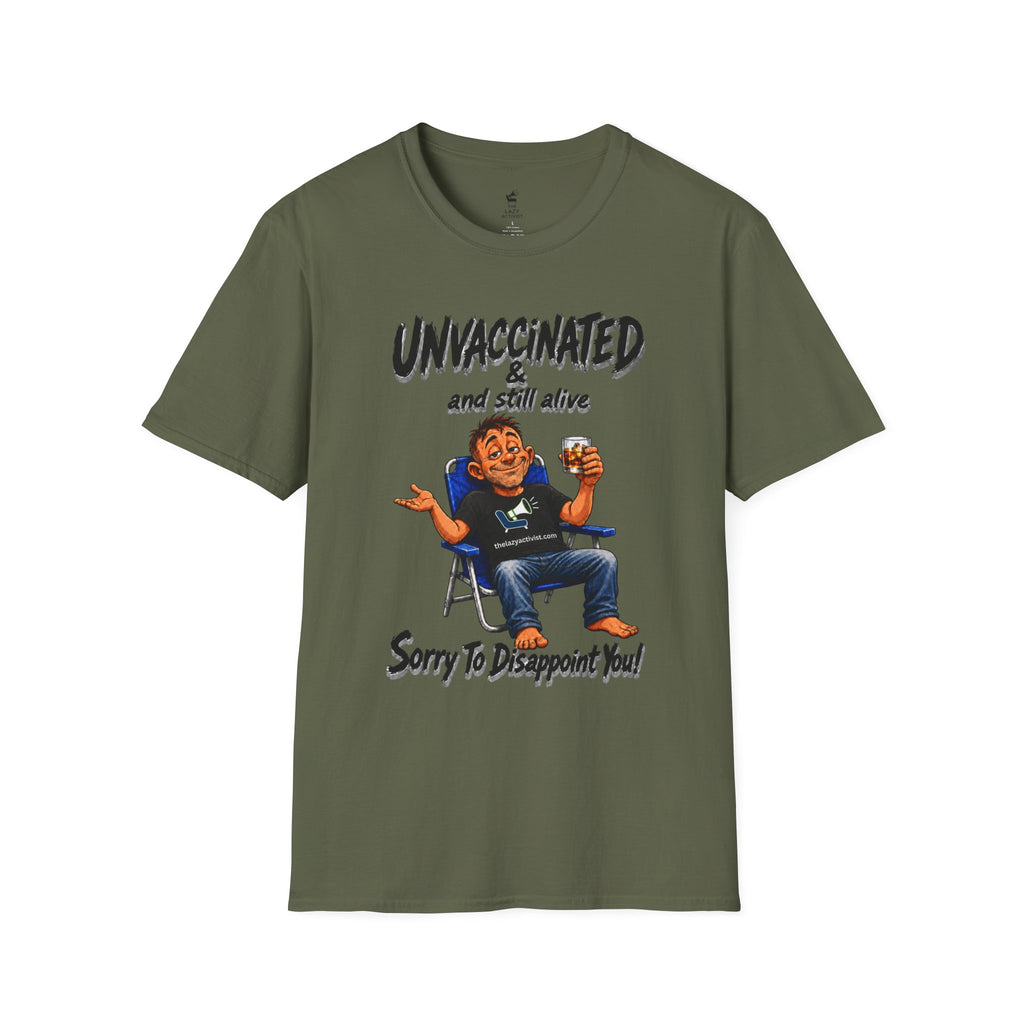 "Unvaccinated & Still Alive" Funny Retro Character Tee -- Gildan 64000