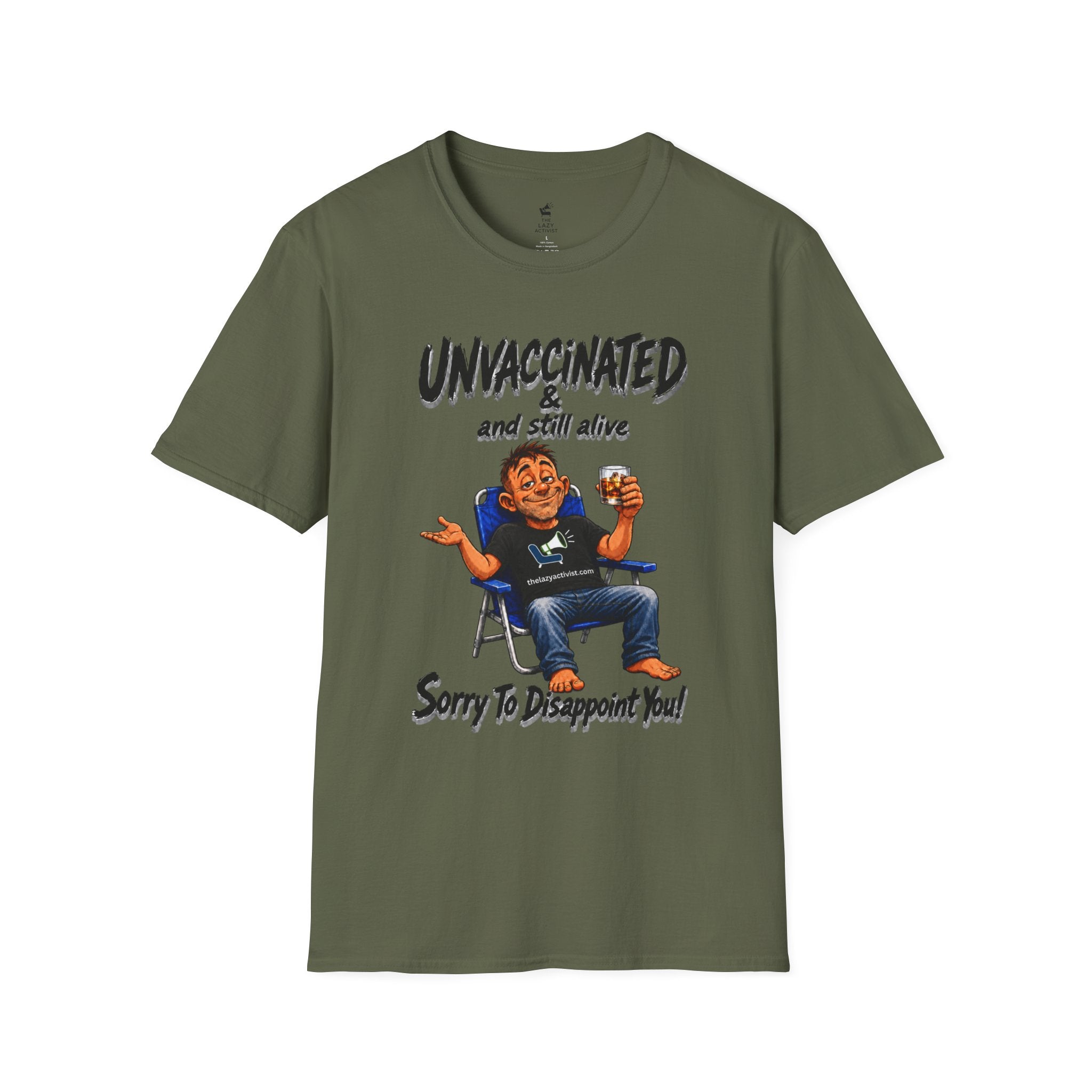 "Unvaccinated & Still Alive" Funny Retro Character Tee -- Gildan 64000