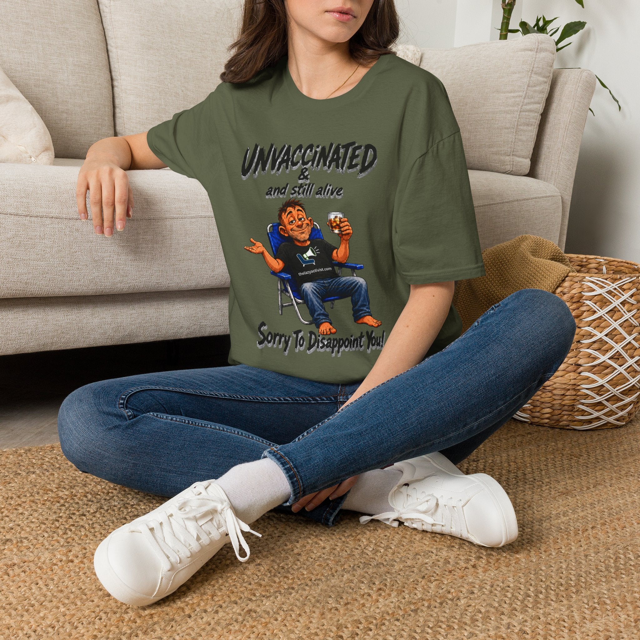 "Unvaccinated & Still Alive" Funny Retro Character Tee -- Gildan 64000