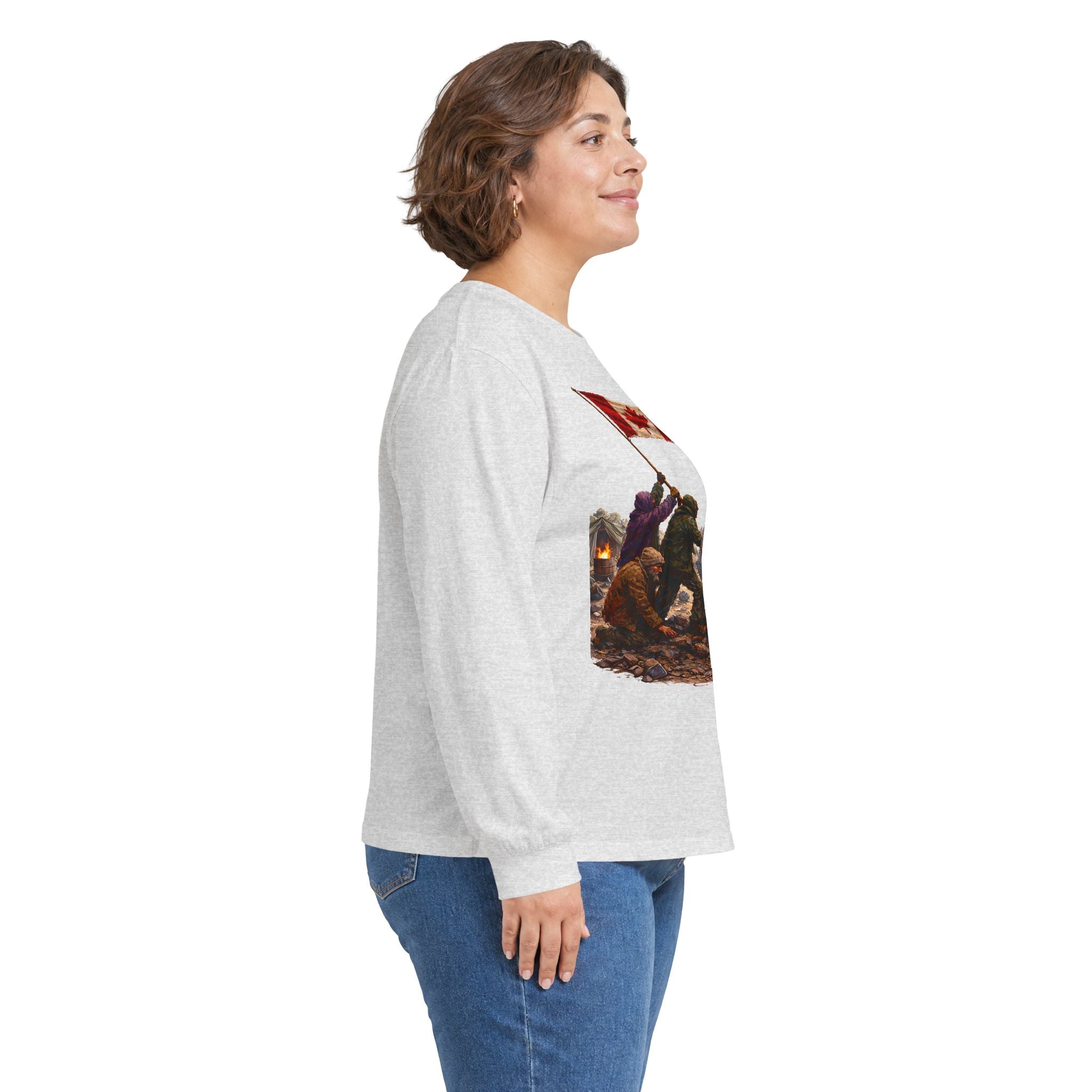 Canadian Flag Raising Long Sleeve Tee -- Gildan 2400
