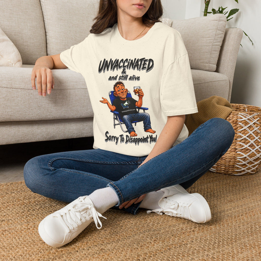 "Unvaccinated & Still Alive" Funny Retro Character Tee -- Gildan 64000