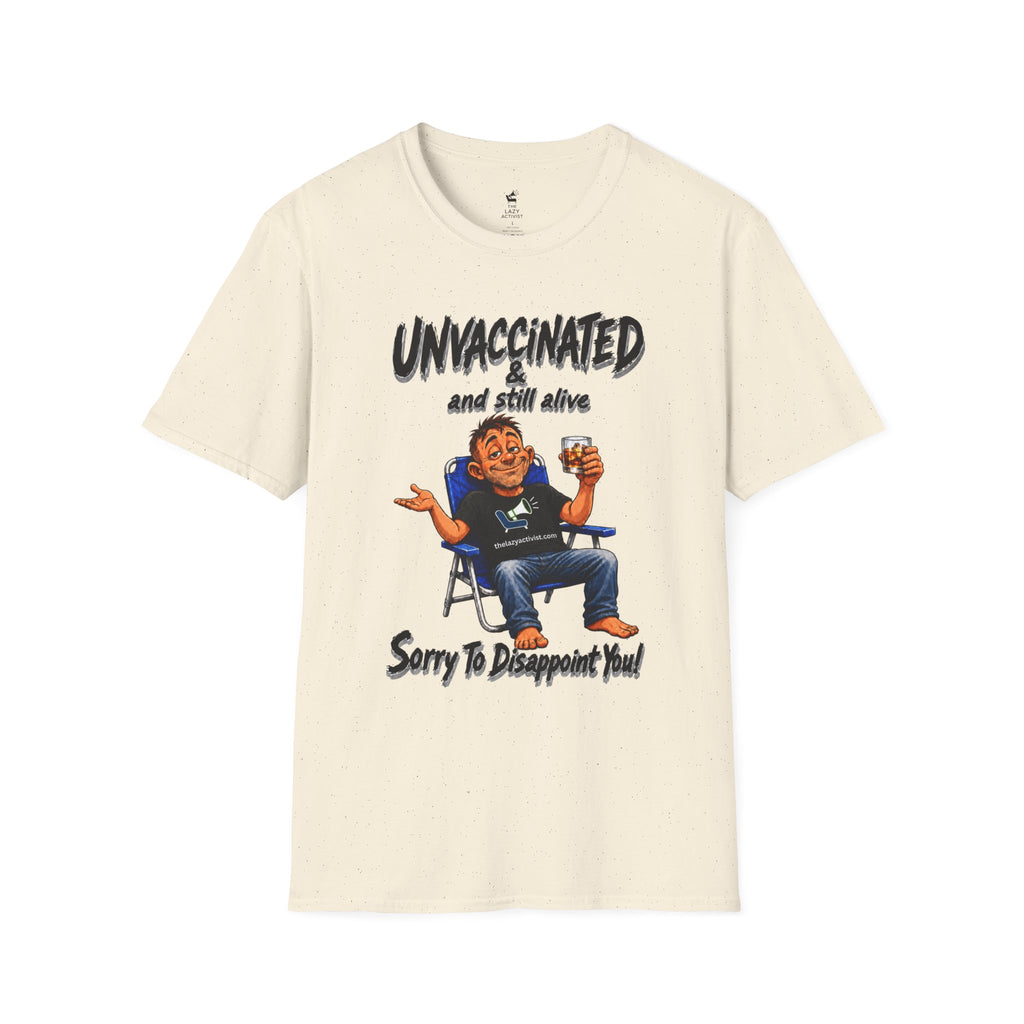 "Unvaccinated & Still Alive" Funny Retro Character Tee -- Gildan 64000
