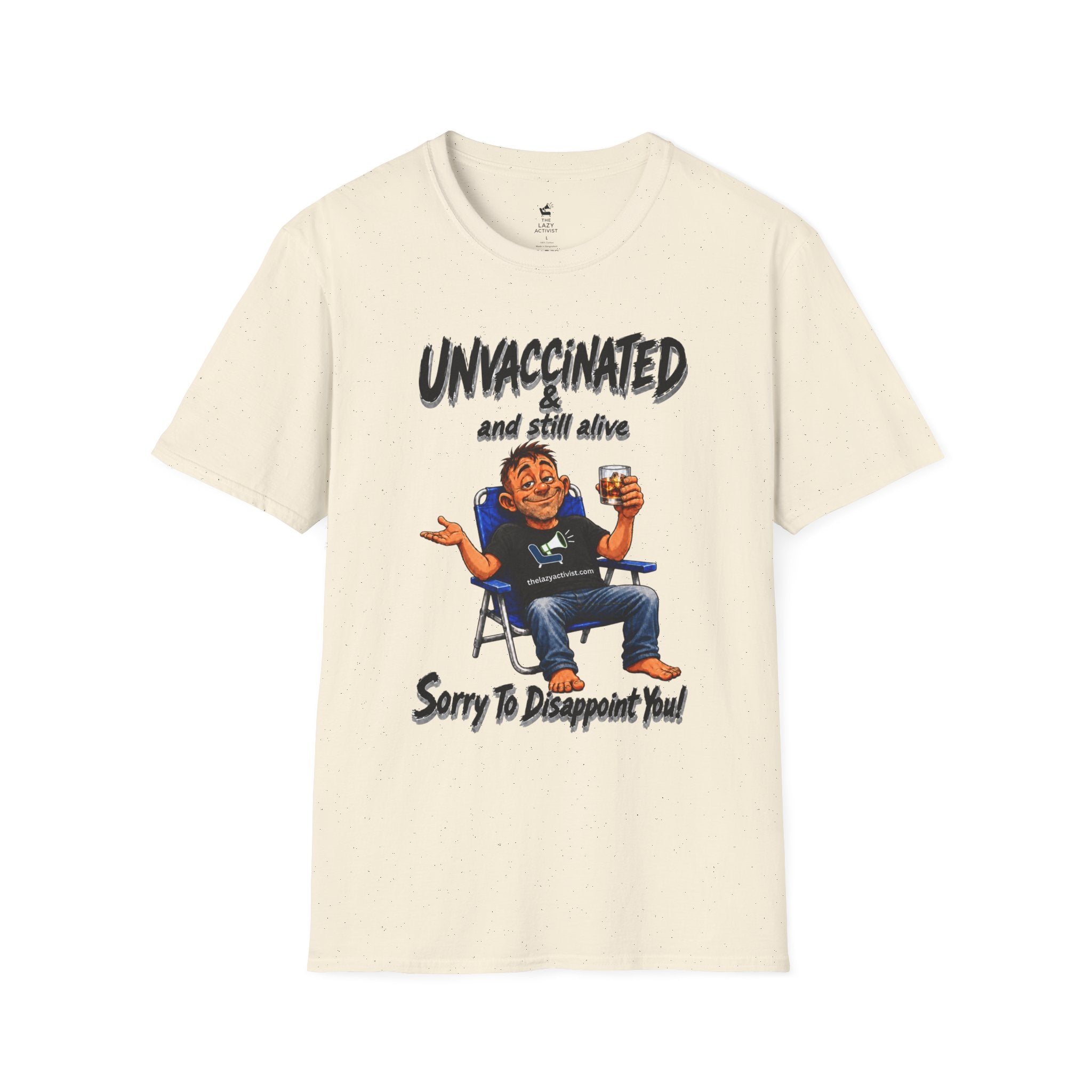 "Unvaccinated & Still Alive" Funny Retro Character Tee -- Gildan 64000