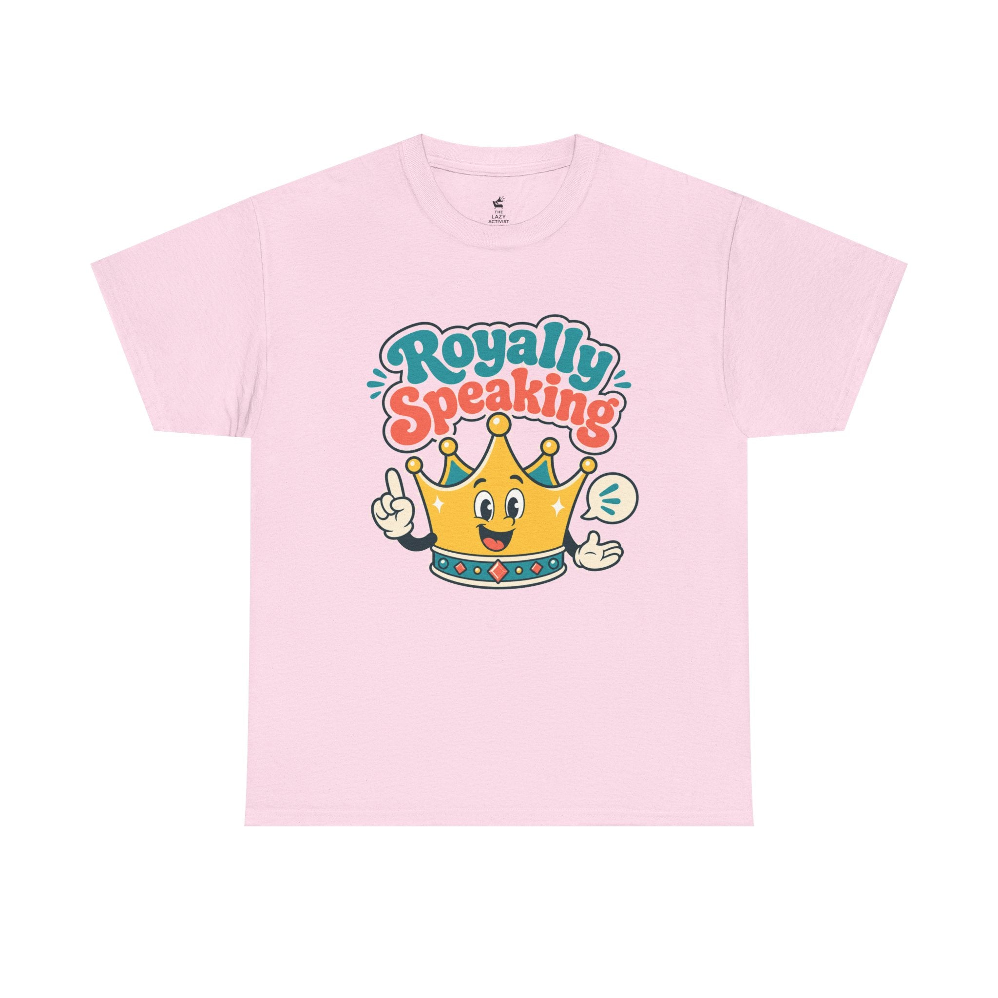 "Royally Speaking" Crown Graphic Tee — Cute Retro Cartoon King T‑Shirt -- Gildan 5000