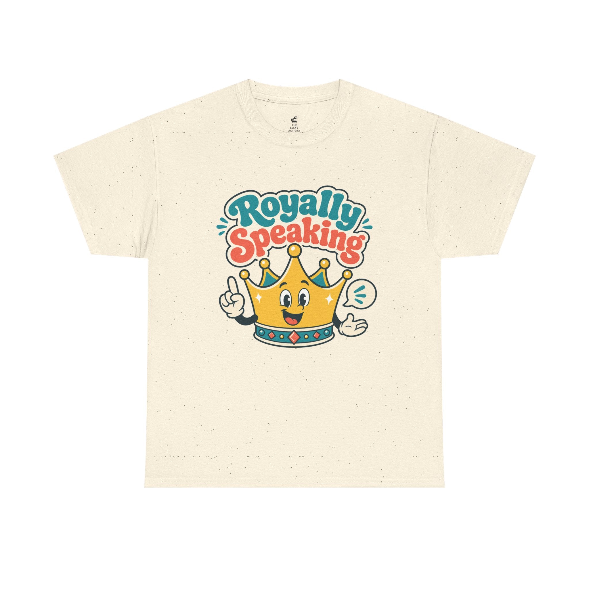"Royally Speaking" Crown Graphic Tee — Cute Retro Cartoon King T‑Shirt -- Gildan 5000