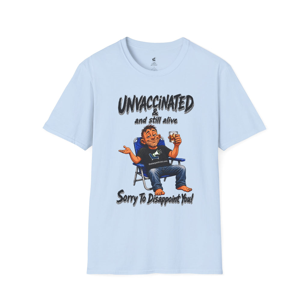 "Unvaccinated & Still Alive" Funny Retro Character Tee -- Gildan 64000