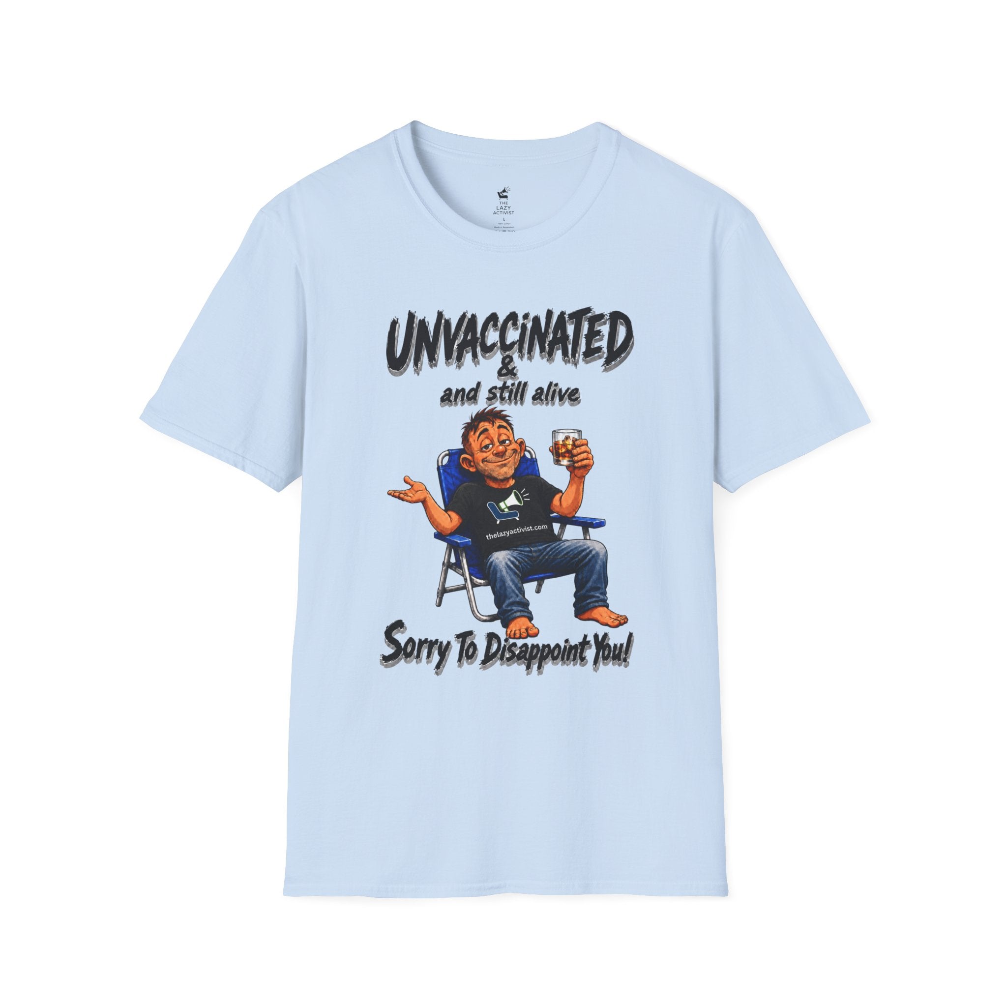"Unvaccinated & Still Alive" Funny Retro Character Tee -- Gildan 64000