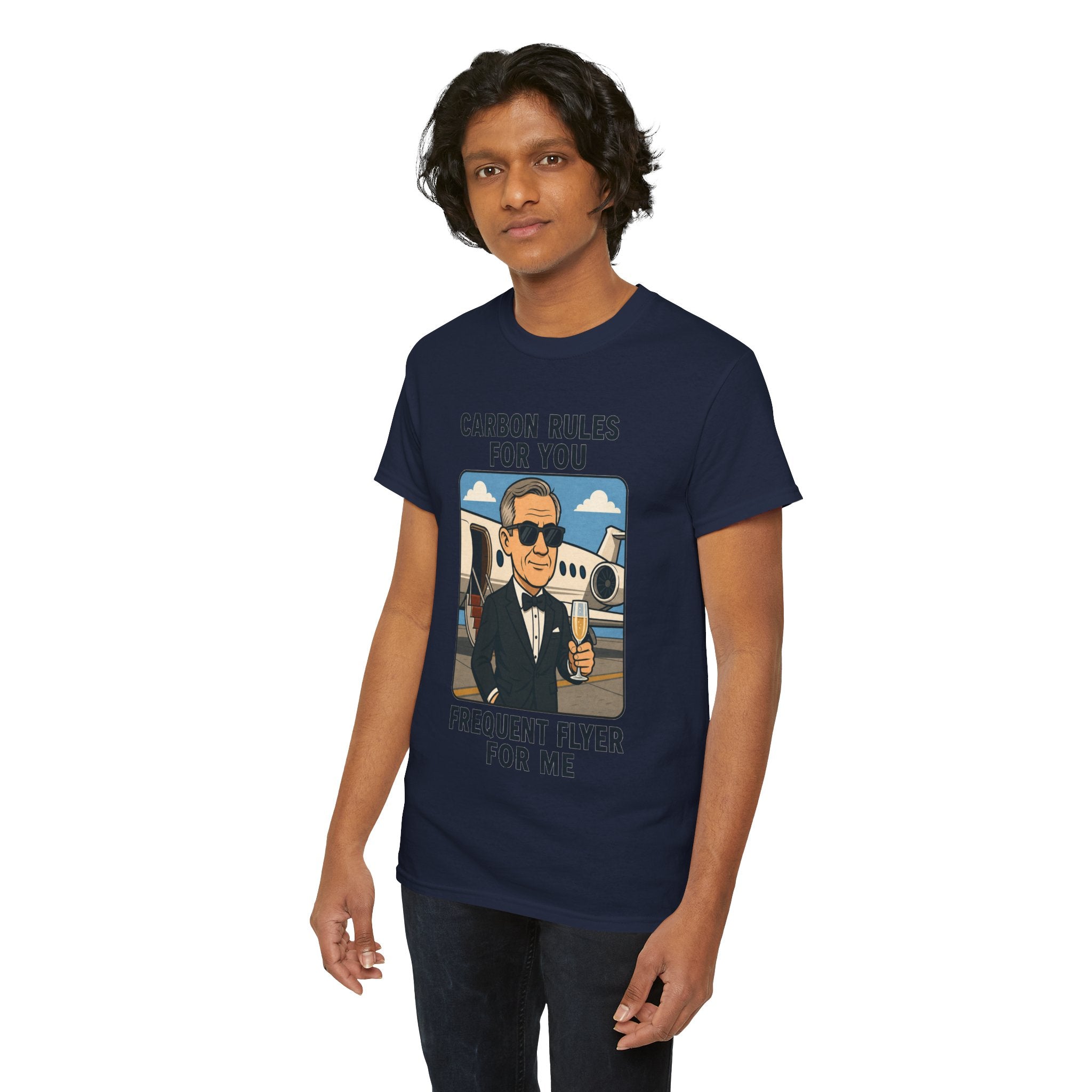 "Carbon Rules For You, Frequent Flyer For Me" Funny Pilot/Travel Shirt -- Gildan 5000