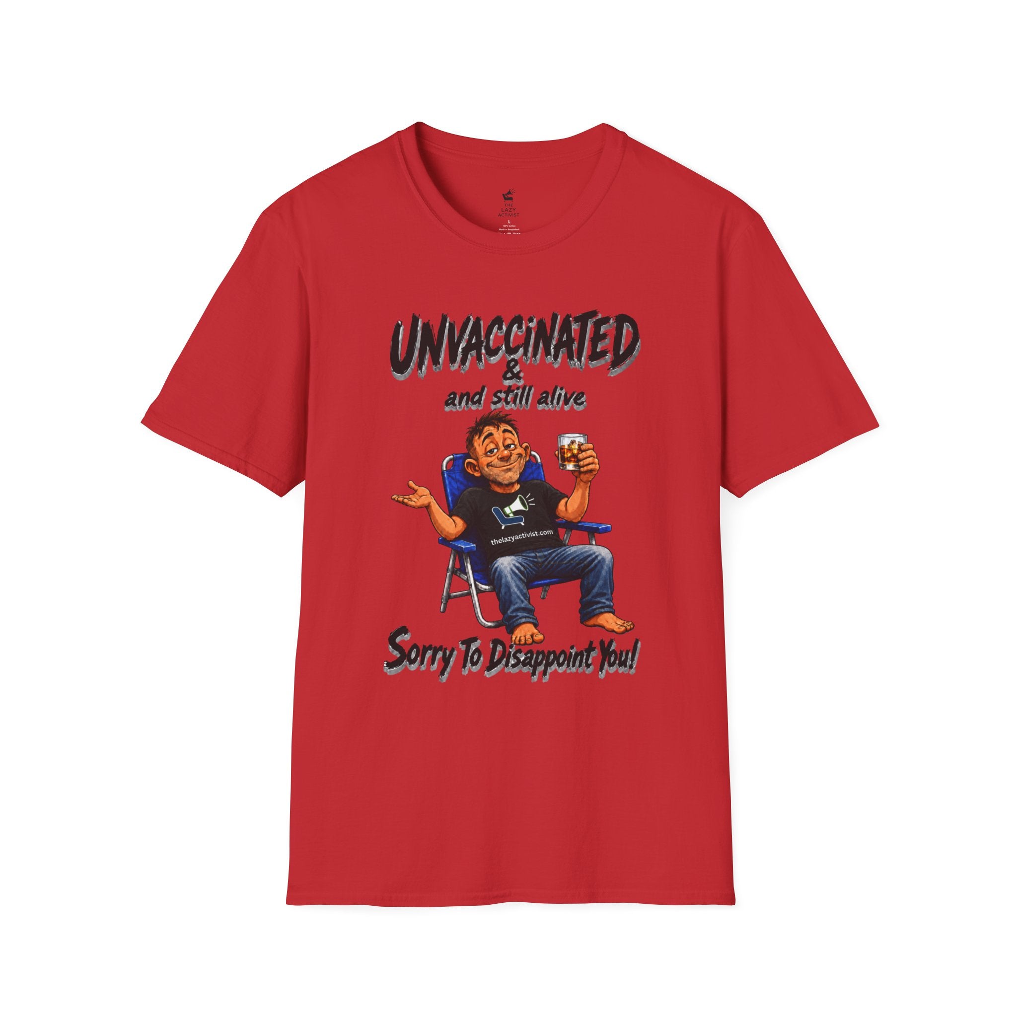 "Unvaccinated & Still Alive" Funny Retro Character Tee -- Gildan 64000