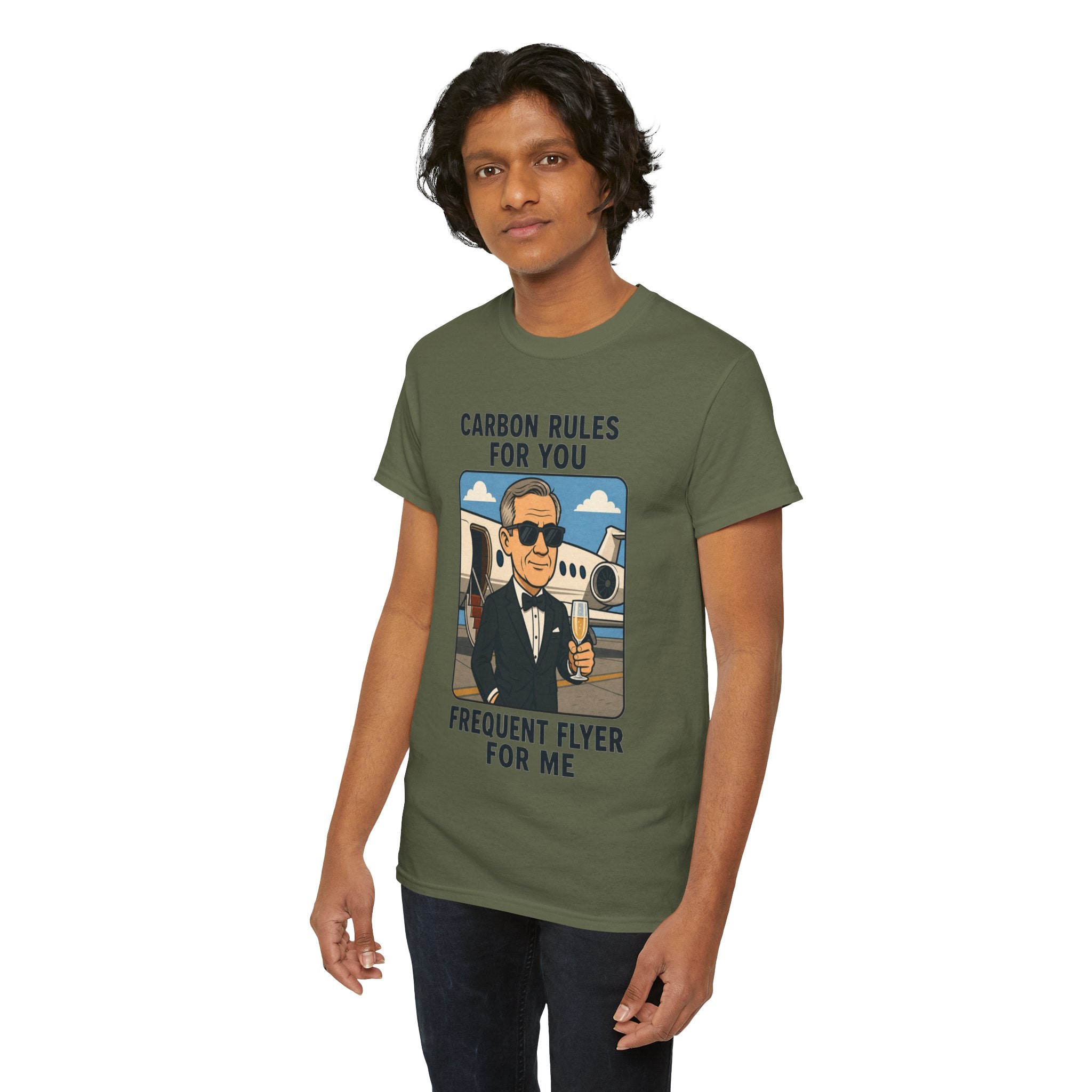 "Carbon Rules For You, Frequent Flyer For Me" Funny Pilot/Travel Shirt -- Gildan 5000