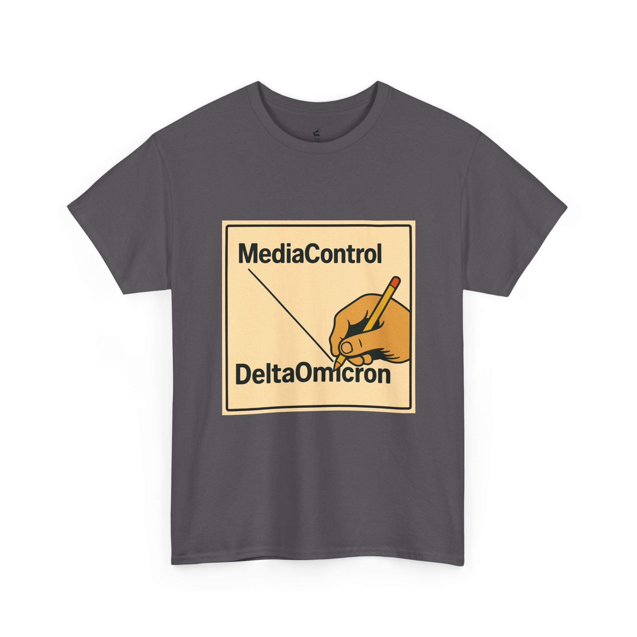"Media Control Delta Omicron" Vintage Handwriting Logo Tee -- Gildan 5000