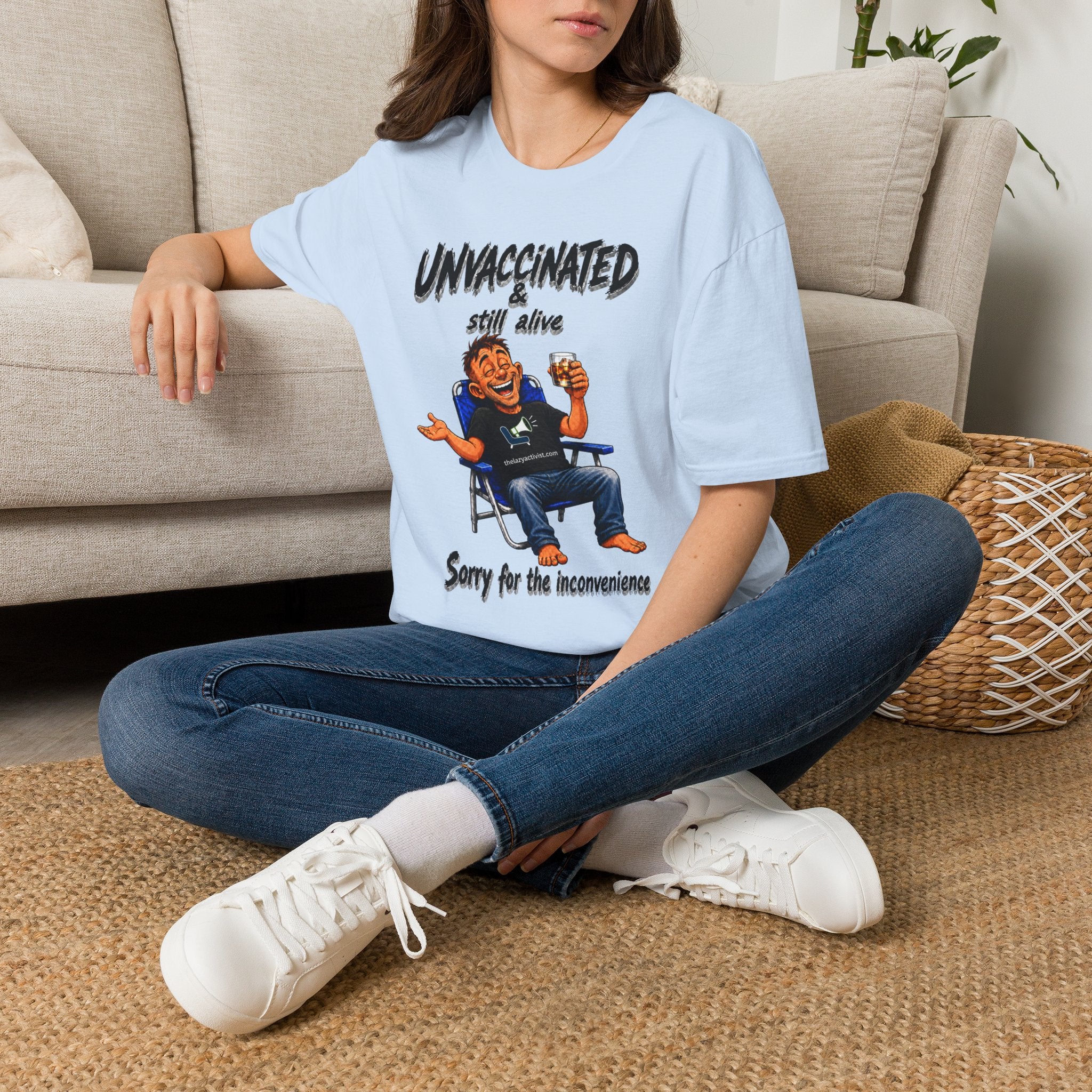 "Unvaccinated & Still Alive" Novelty Political Statement Tee -- Gildan 64000