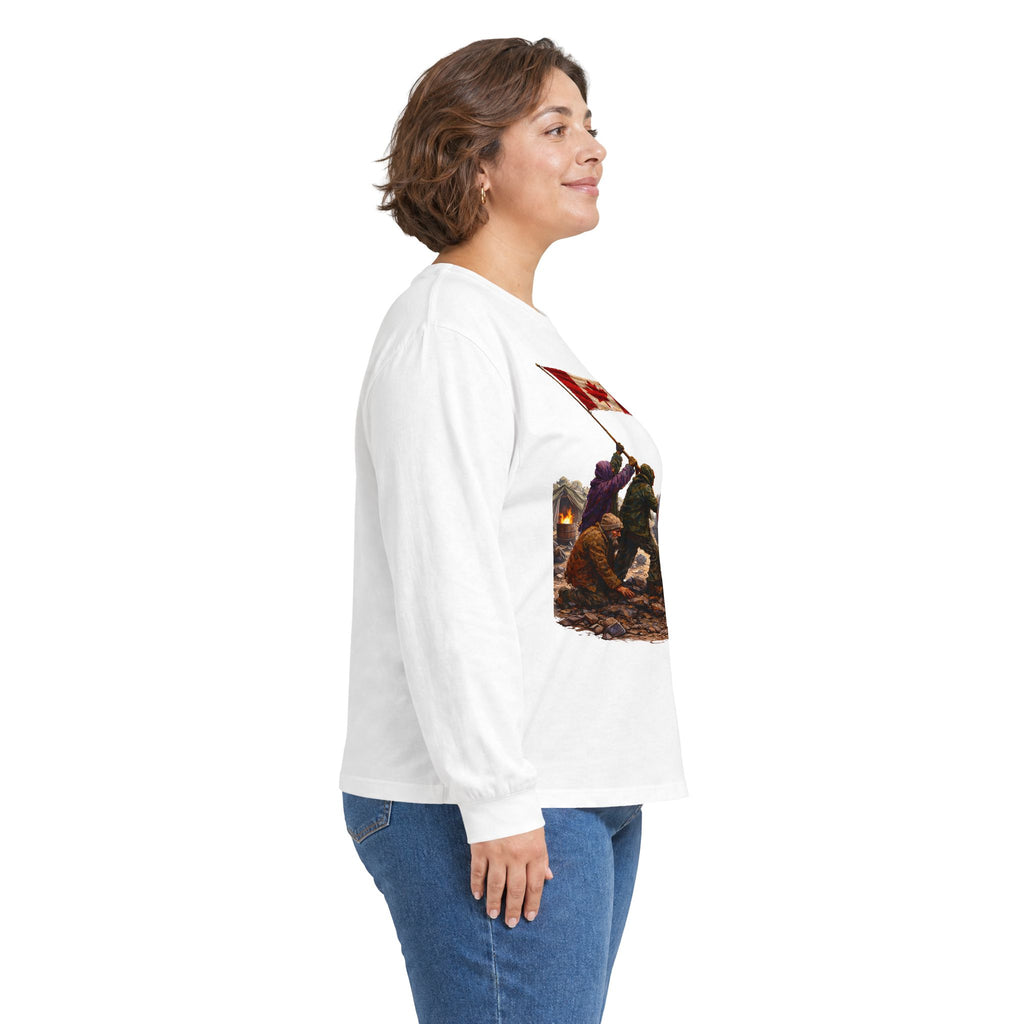 Canadian Flag Raising Long Sleeve Tee -- Gildan 2400