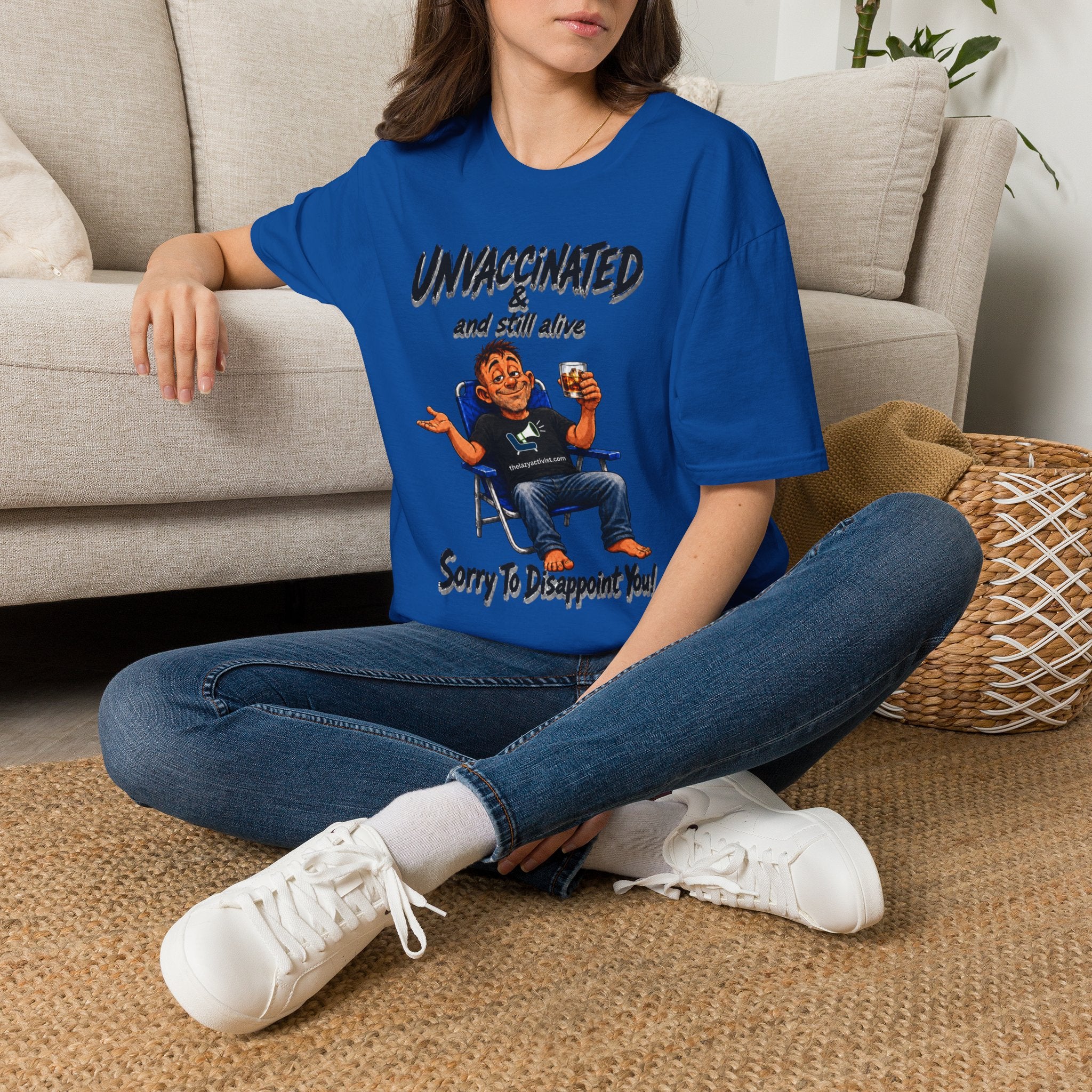 "Unvaccinated & Still Alive" Funny Retro Character Tee -- Gildan 64000