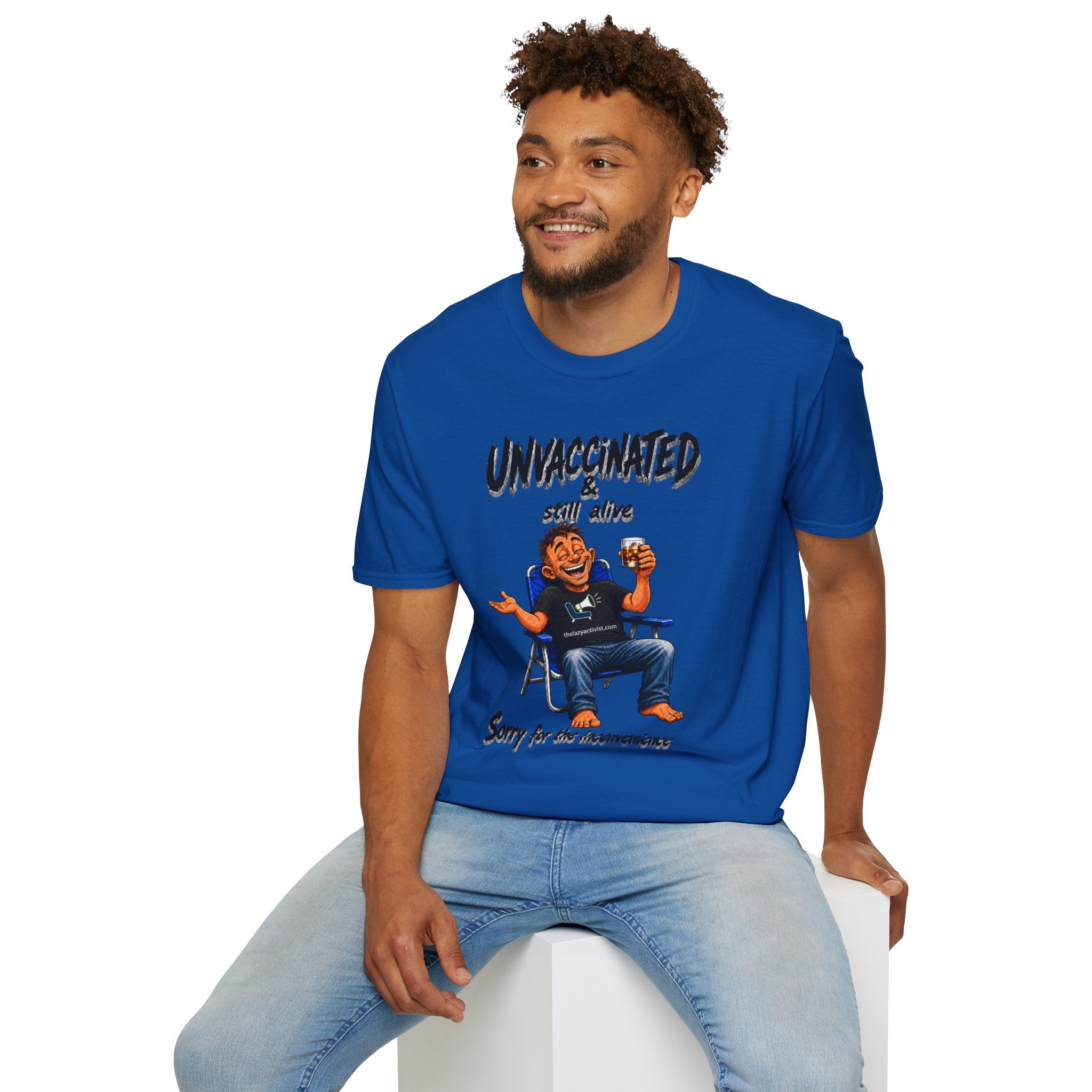 "Unvaccinated & Still Alive" Novelty Political Statement Tee -- Gildan 64000