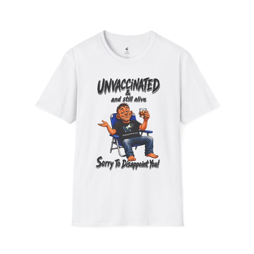 "Unvaccinated & Still Alive" Funny Retro Character Tee -- Gildan 64000