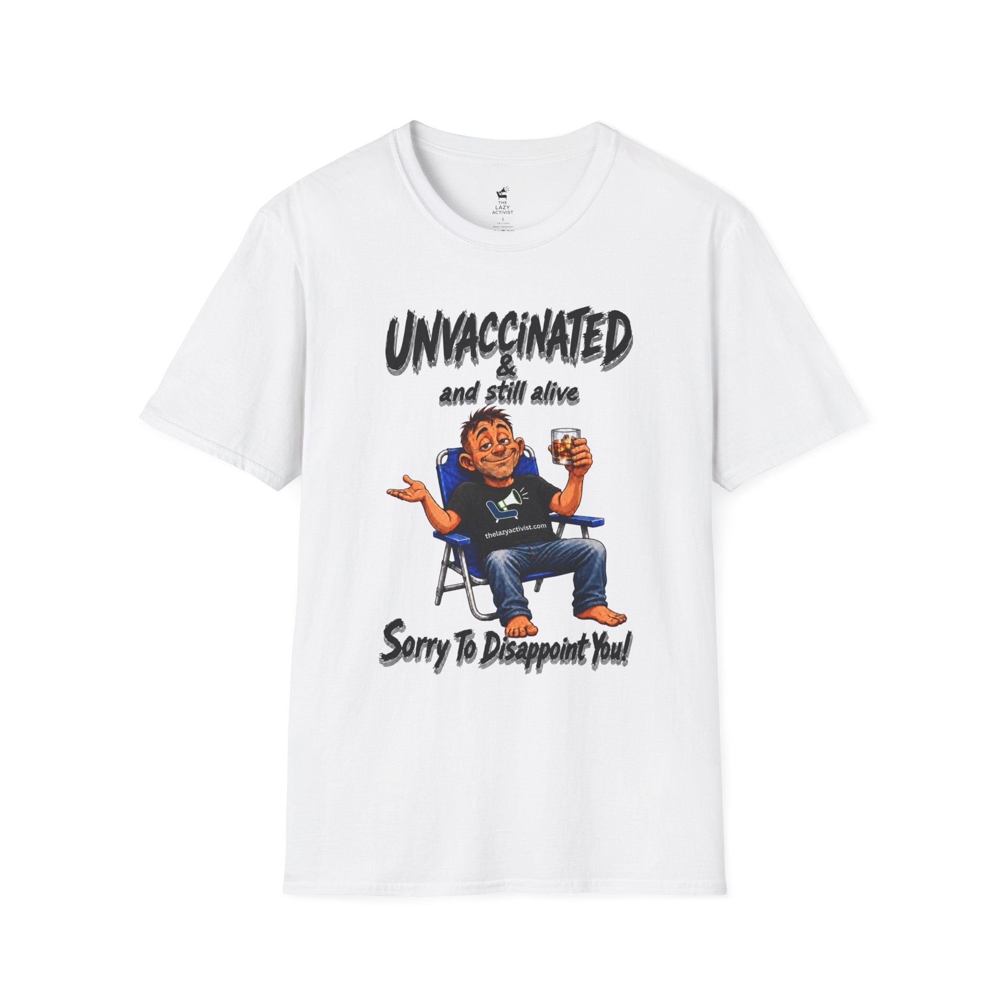"Unvaccinated & Still Alive" Funny Retro Character Tee -- Gildan 64000