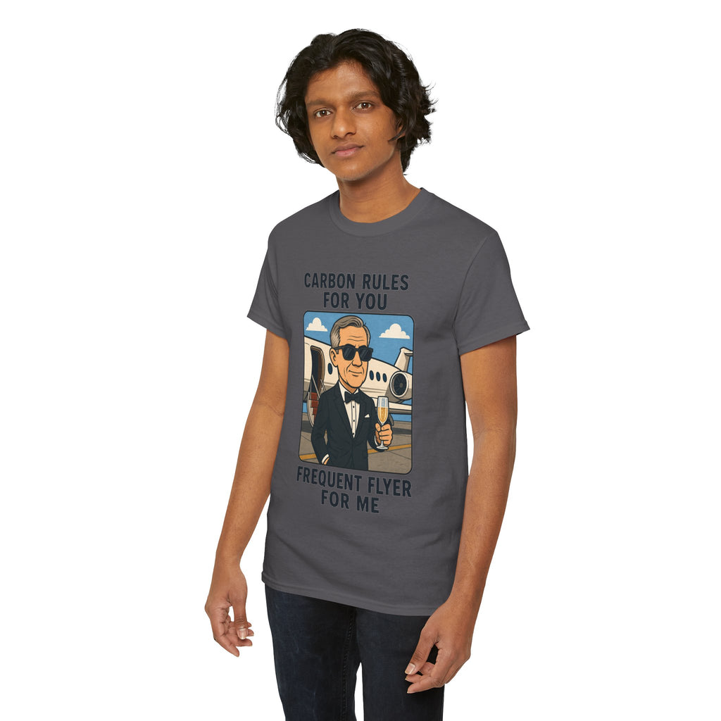 "Carbon Rules For You, Frequent Flyer For Me" Funny Pilot/Travel Shirt -- Gildan 5000