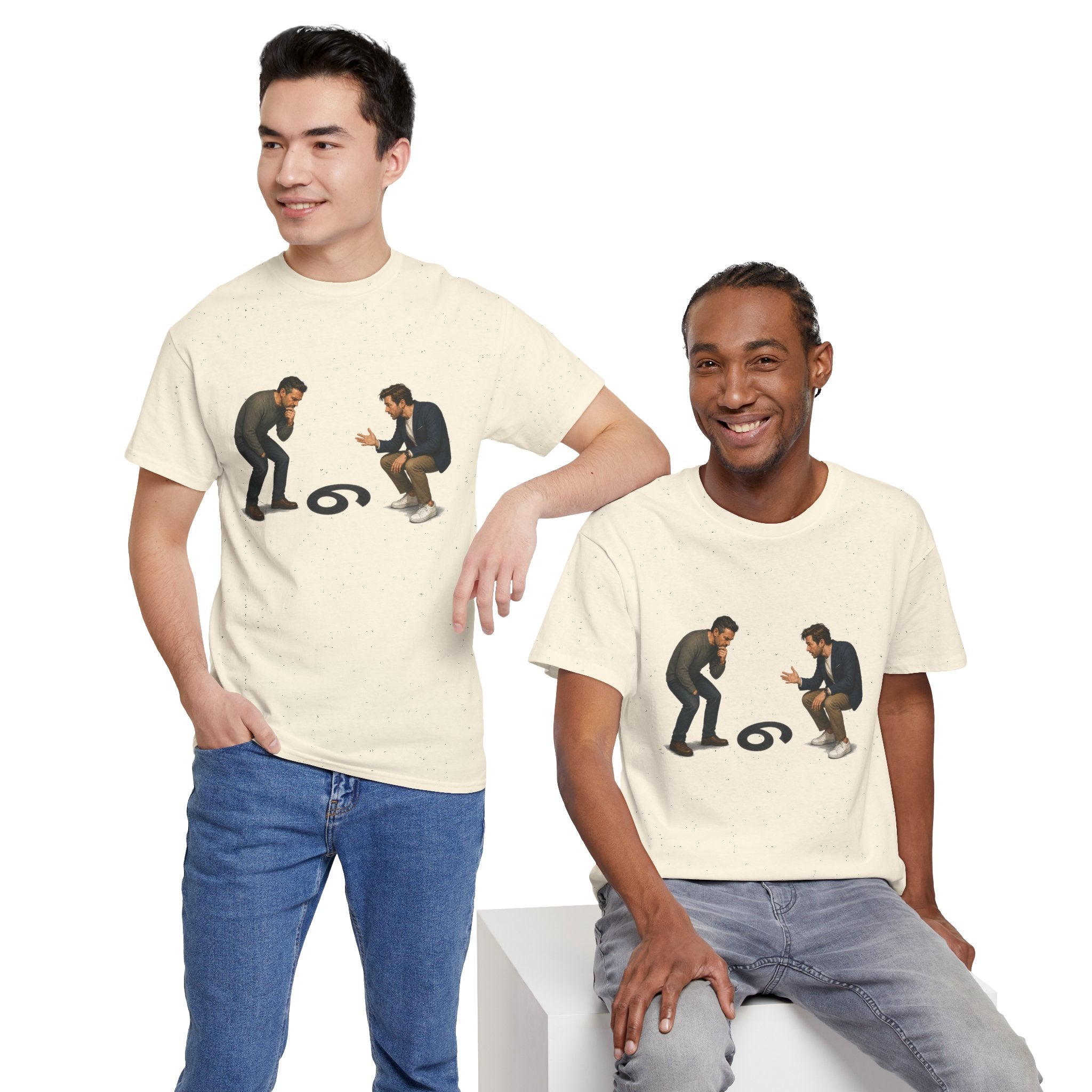 "9 or 6" Men Squatting Over Confusion Graphic Tee -- Gildan 5000