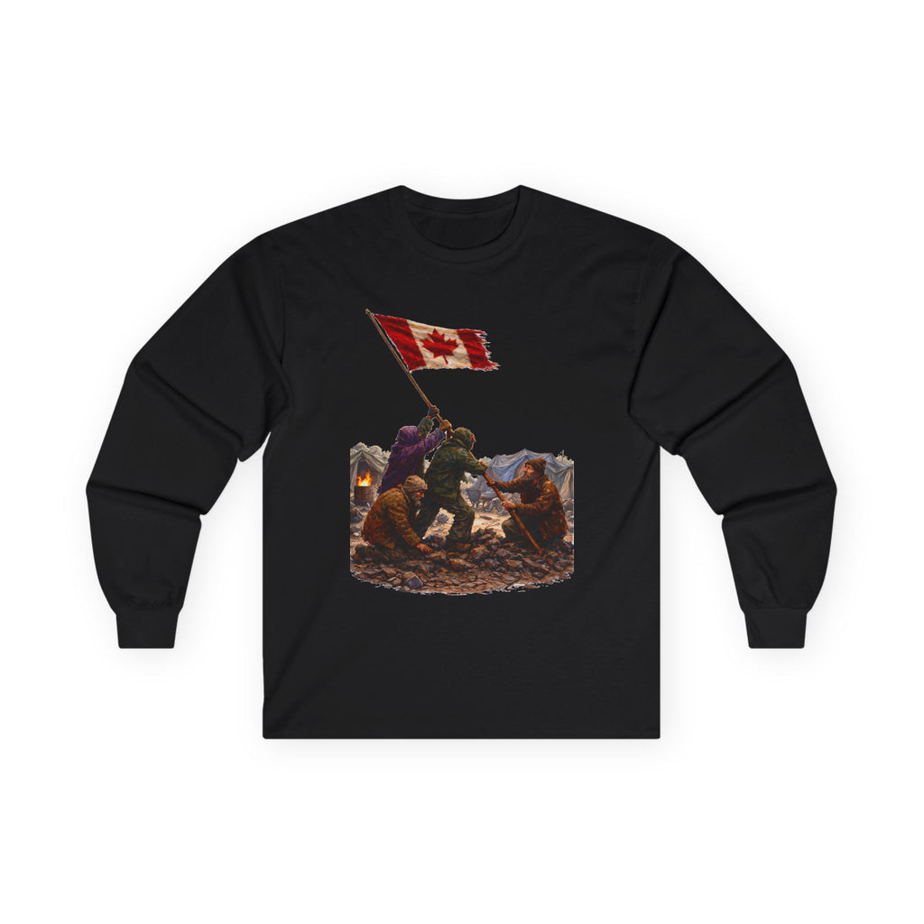 Canadian Flag Raising Long Sleeve Tee -- Gildan 2400