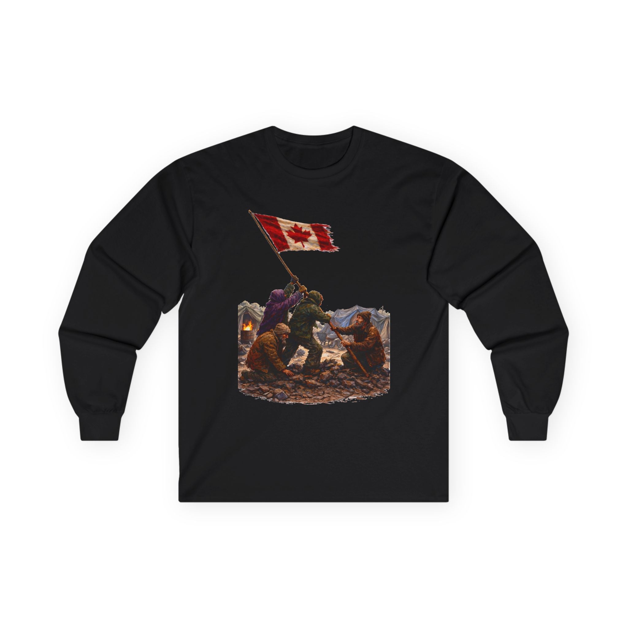 Canadian Flag Raising Long Sleeve Tee -- Gildan 2400