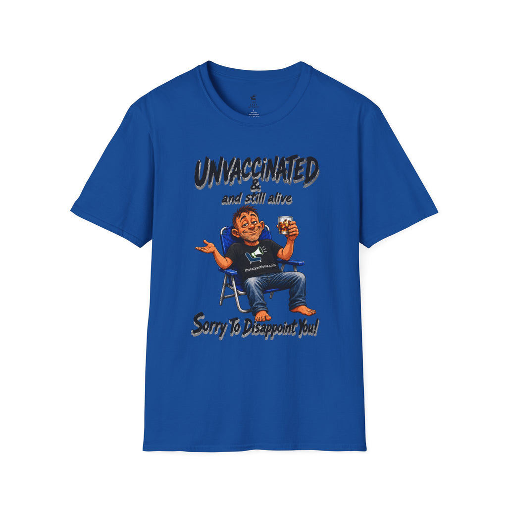 "Unvaccinated & Still Alive" Funny Retro Character Tee -- Gildan 64000