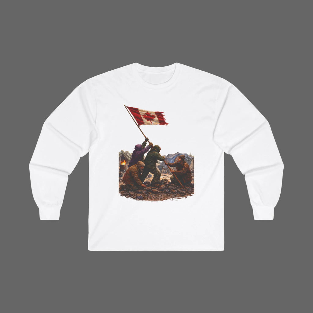 Canadian Flag Raising Long Sleeve Tee -- Gildan 2400
