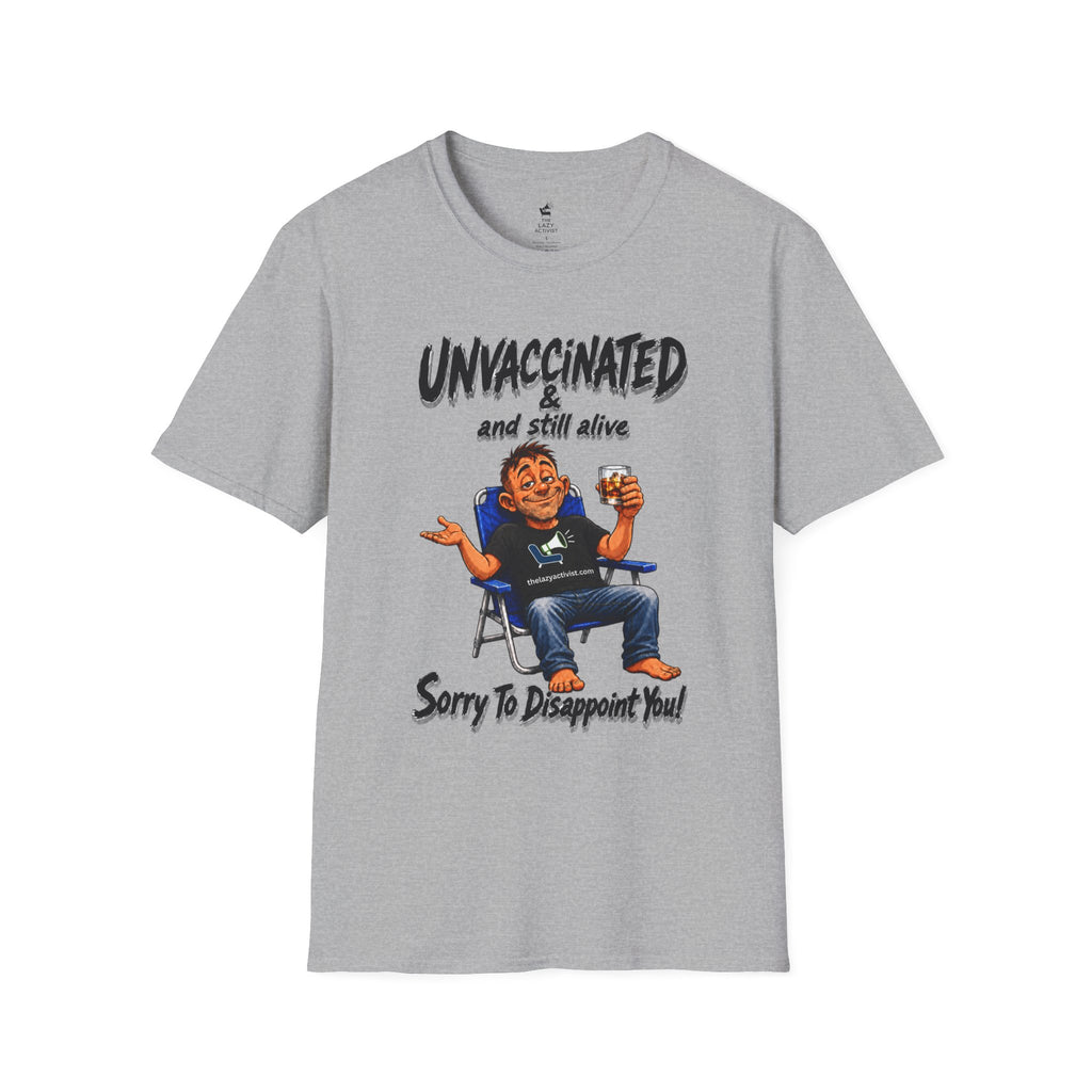 "Unvaccinated & Still Alive" Funny Retro Character Tee -- Gildan 64000