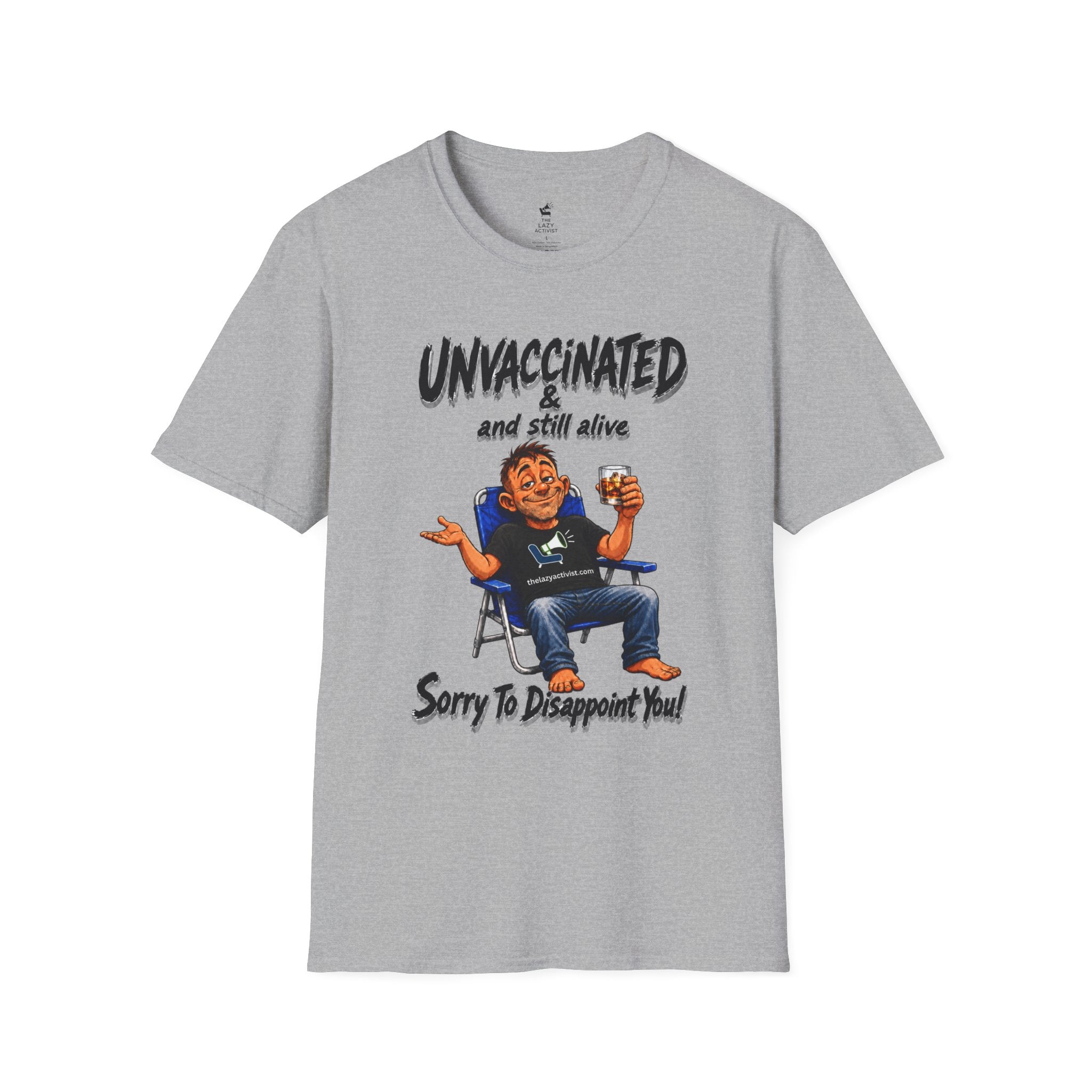 "Unvaccinated & Still Alive" Funny Retro Character Tee -- Gildan 64000