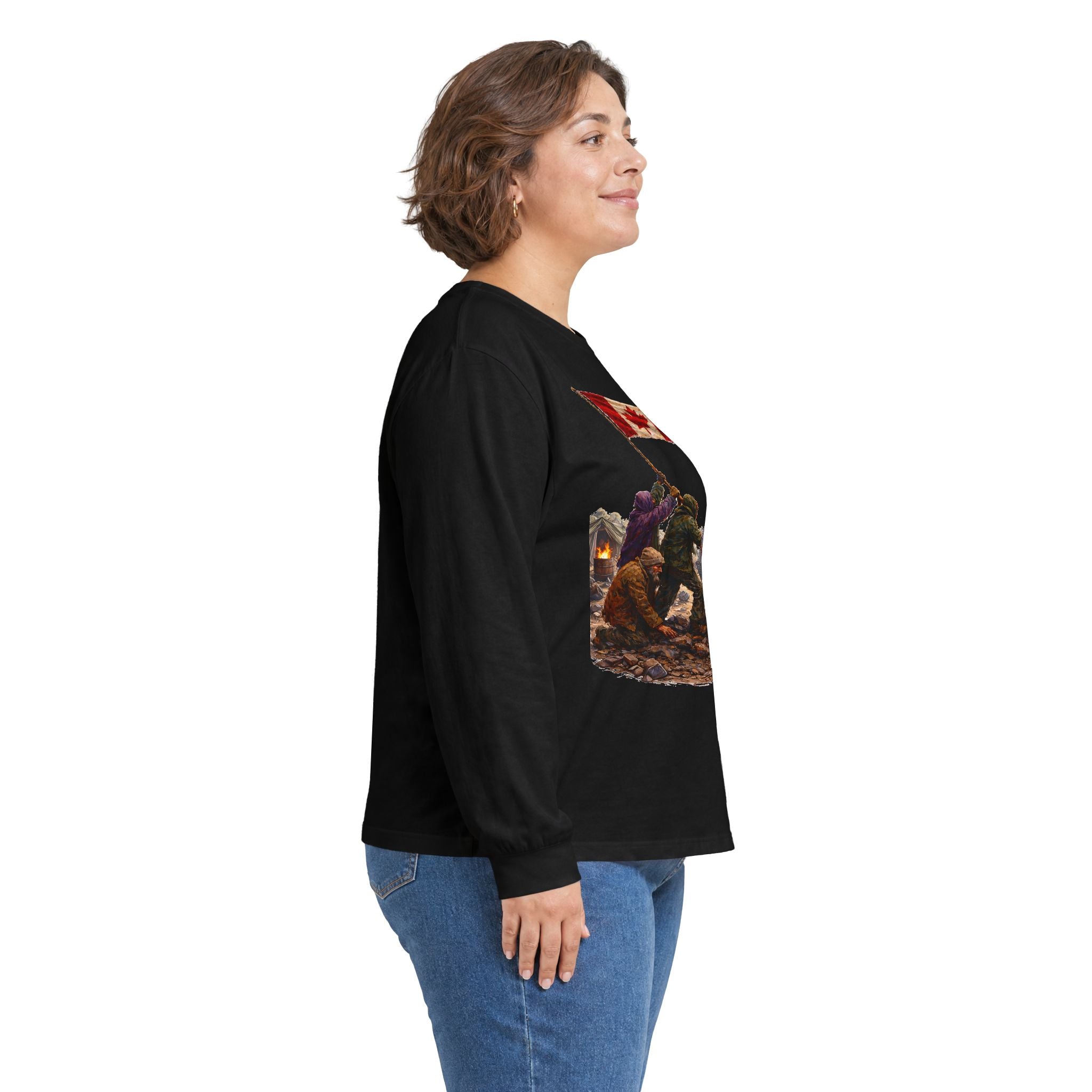 Canadian Flag Raising Long Sleeve Tee -- Gildan 2400