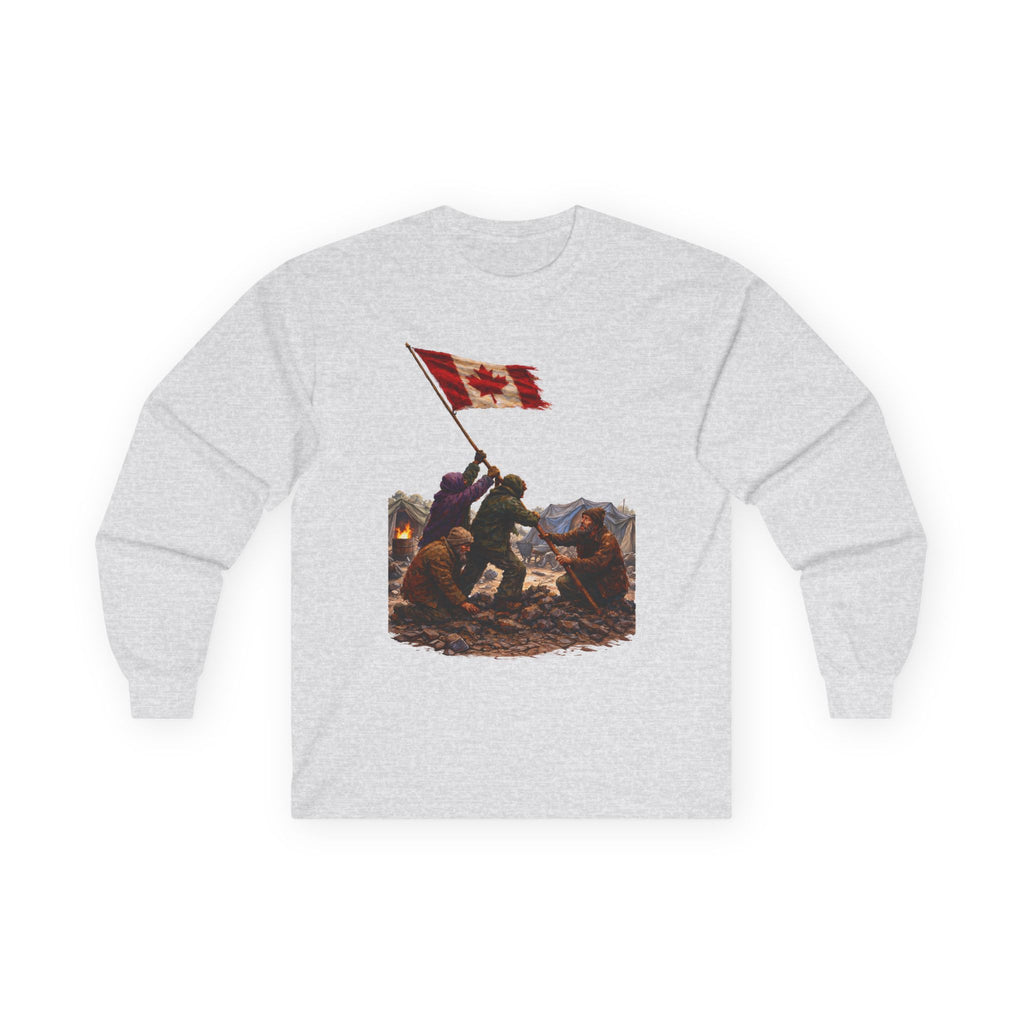 Canadian Flag Raising Long Sleeve Tee -- Gildan 2400
