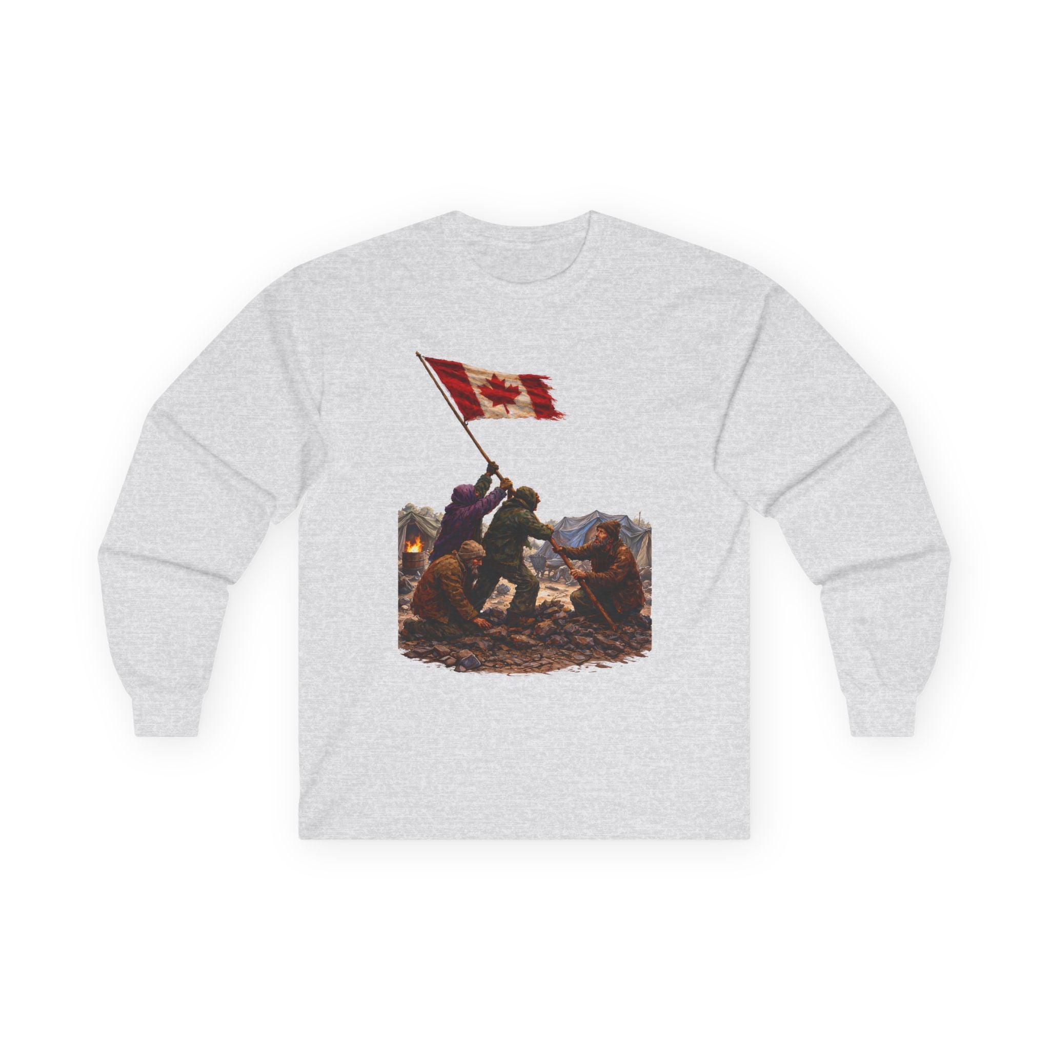 Canadian Flag Raising Long Sleeve Tee -- Gildan 2400
