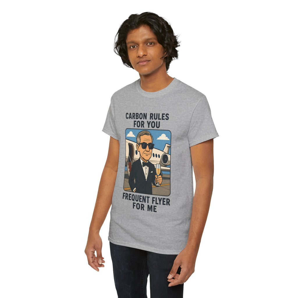 "Carbon Rules For You, Frequent Flyer For Me" Funny Pilot/Travel Shirt -- Gildan 5000