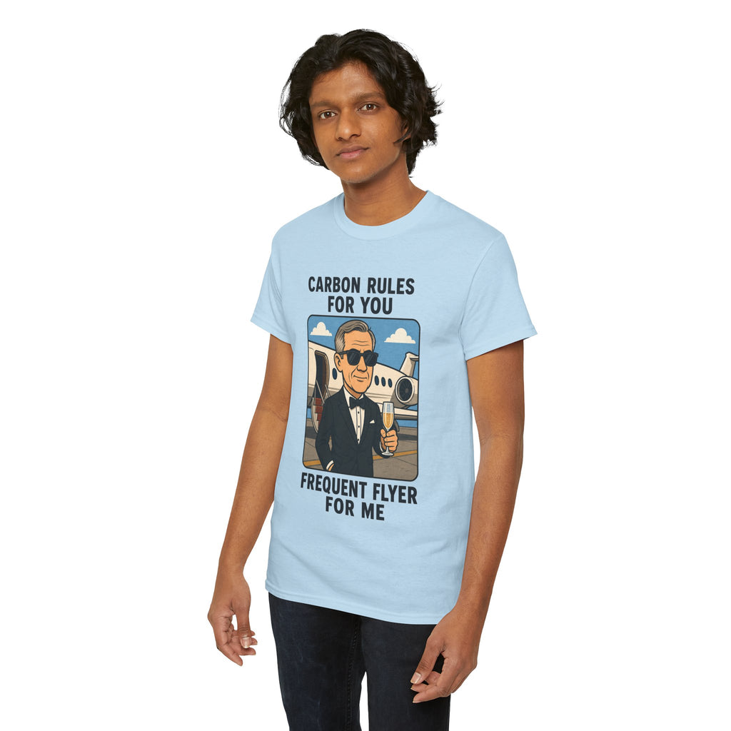 "Carbon Rules For You, Frequent Flyer For Me" Funny Pilot/Travel Shirt -- Gildan 5000