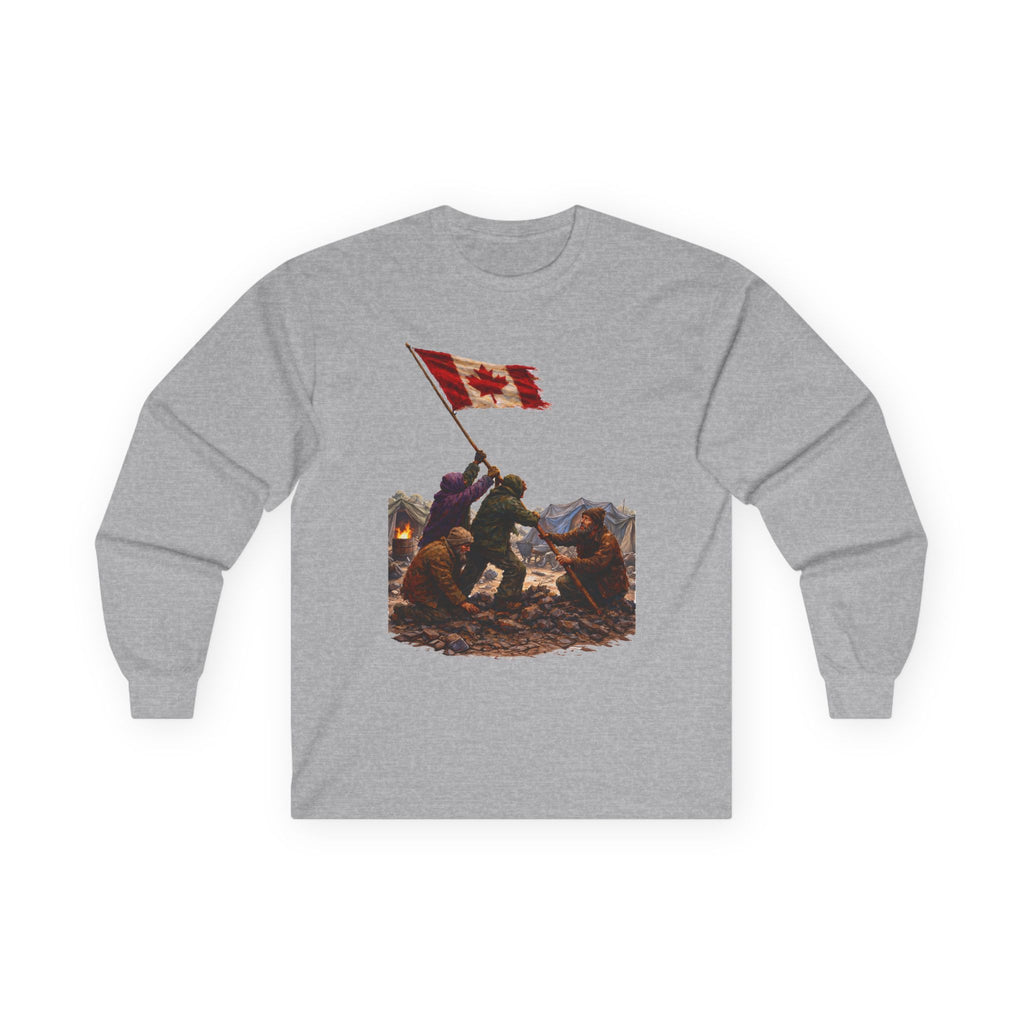 Canadian Flag Raising Long Sleeve Tee -- Gildan 2400