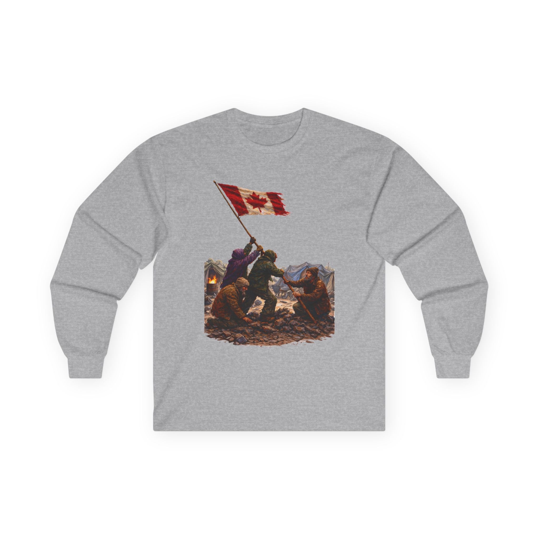 Canadian Flag Raising Long Sleeve Tee -- Gildan 2400