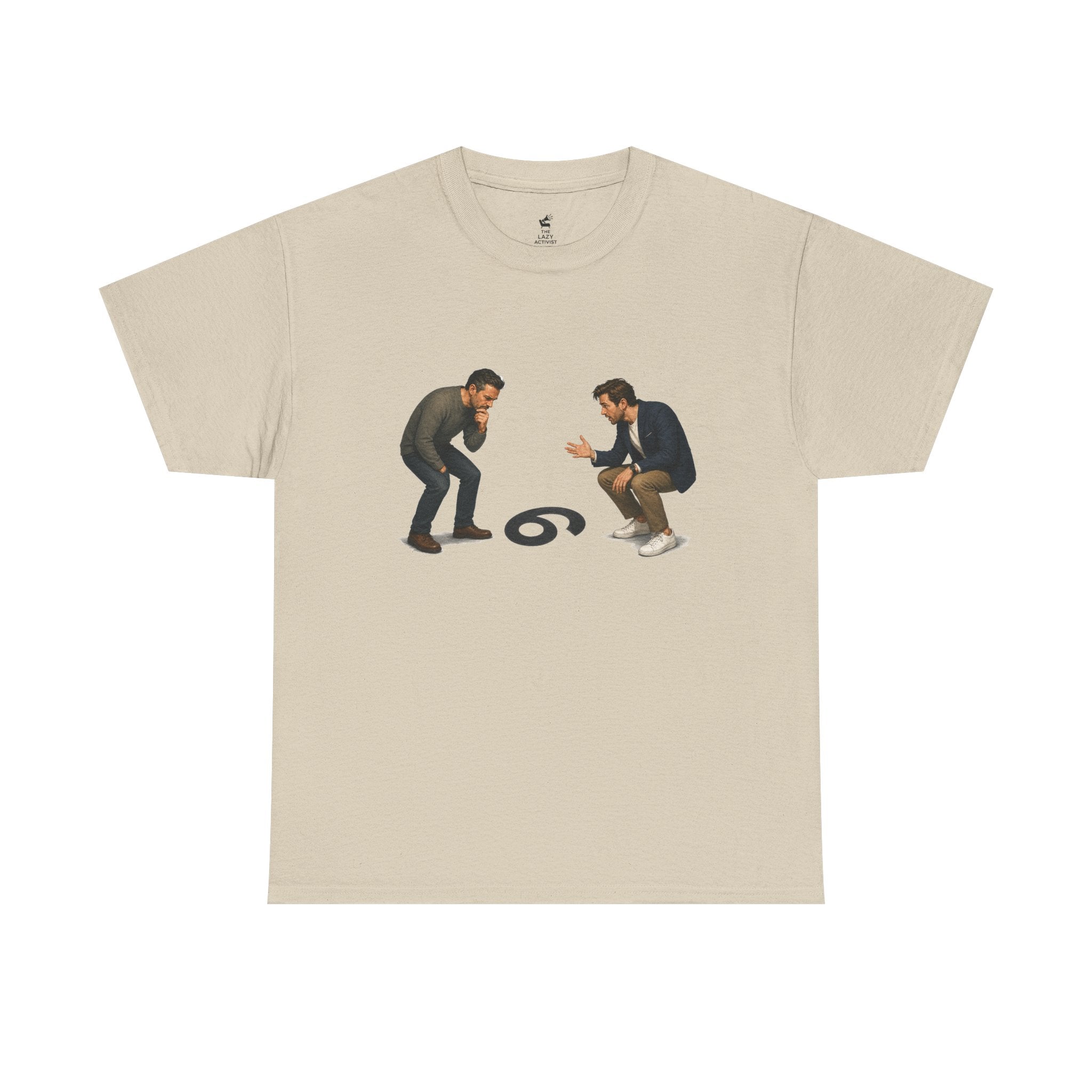 "9 or 6" Men Squatting Over Confusion Graphic Tee -- Gildan 5000