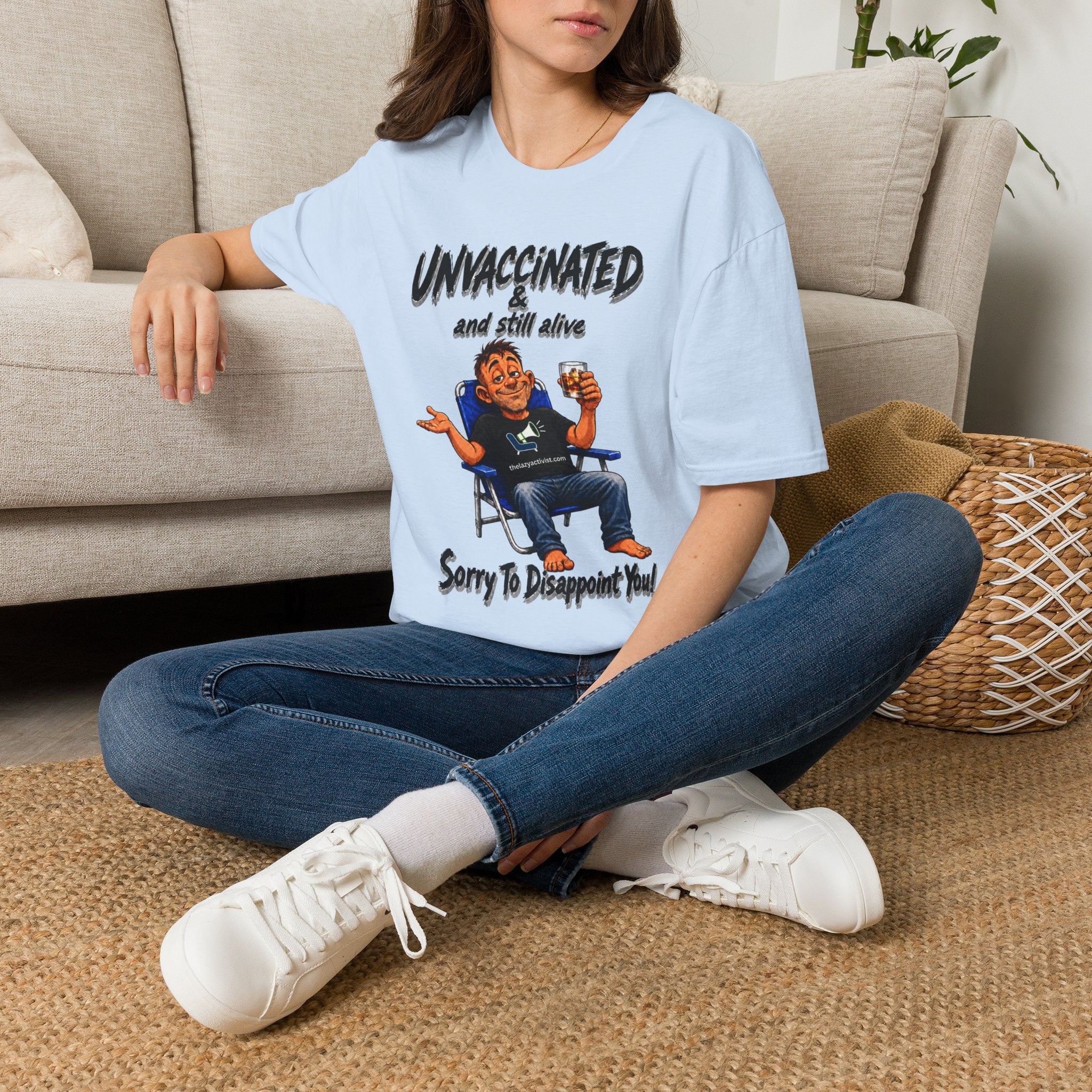 "Unvaccinated & Still Alive" Funny Retro Character Tee -- Gildan 64000