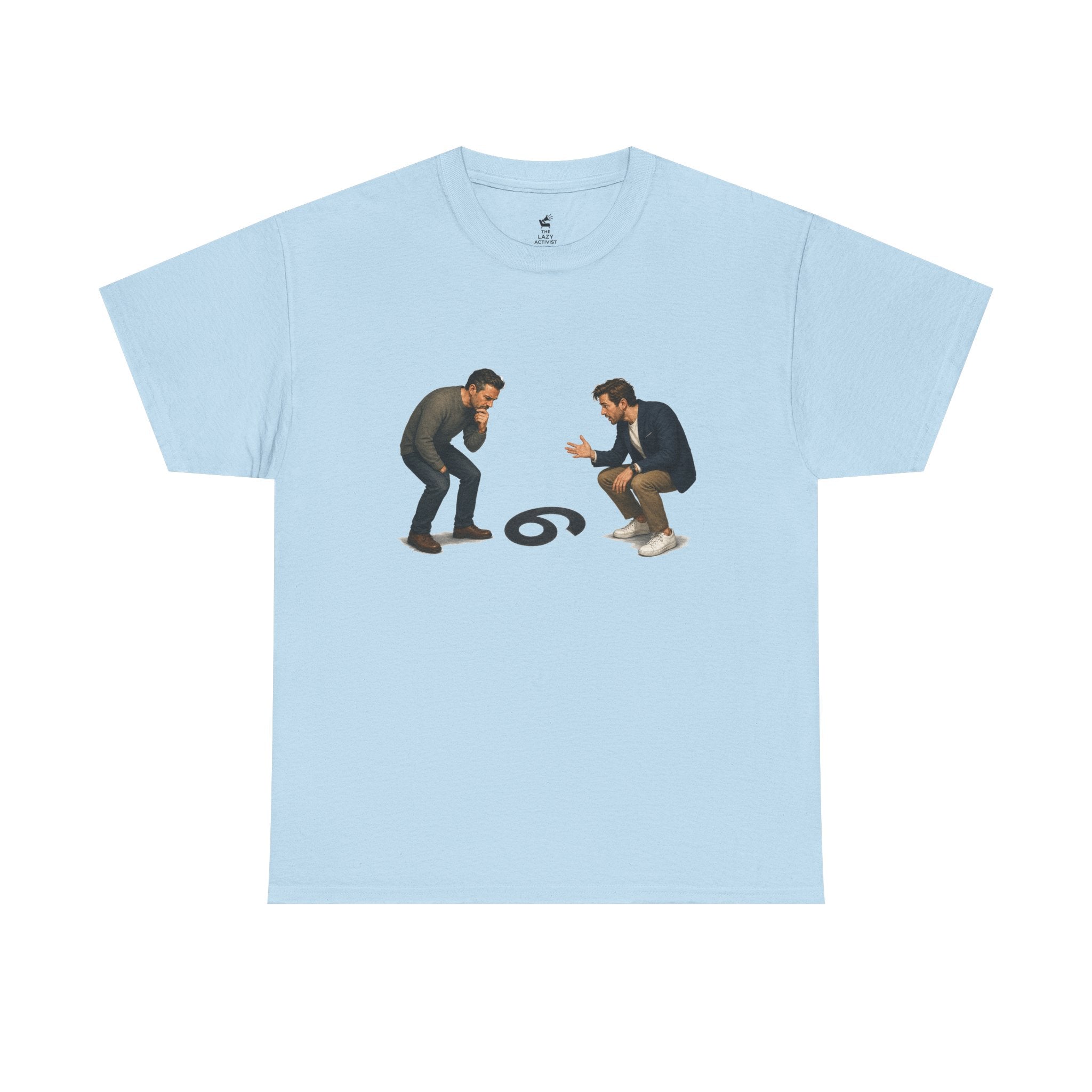 "9 or 6" Men Squatting Over Confusion Graphic Tee -- Gildan 5000