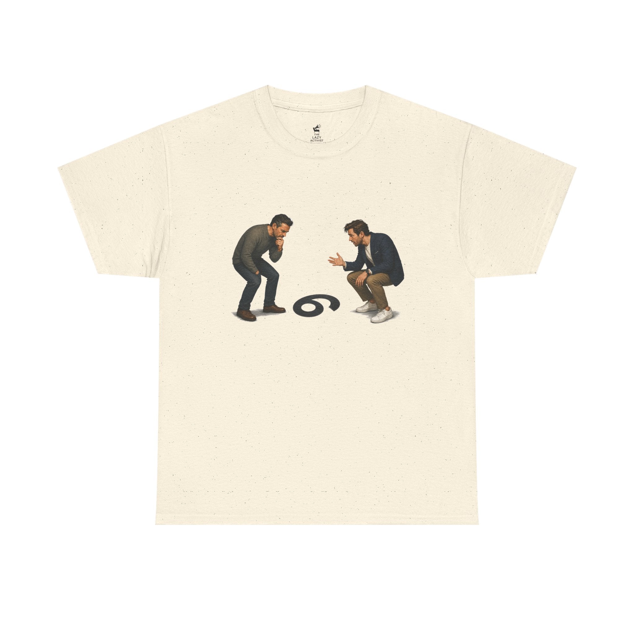 "9 or 6" Men Squatting Over Confusion Graphic Tee -- Gildan 5000