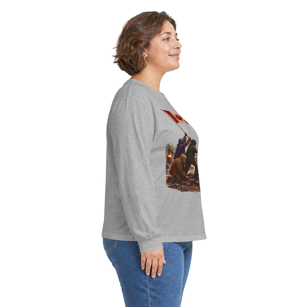 Canadian Flag Raising Long Sleeve Tee -- Gildan 2400