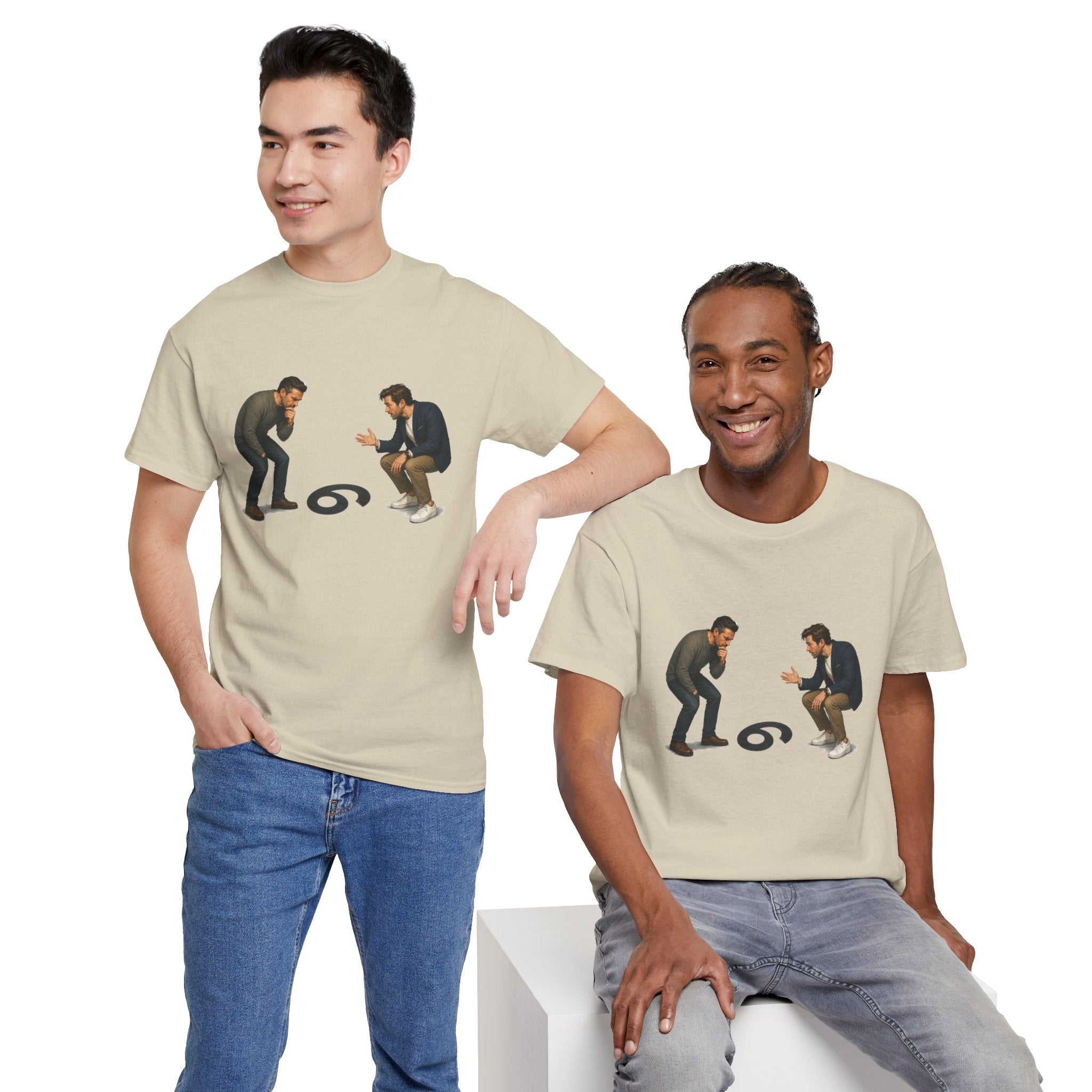 "9 or 6" Men Squatting Over Confusion Graphic Tee -- Gildan 5000