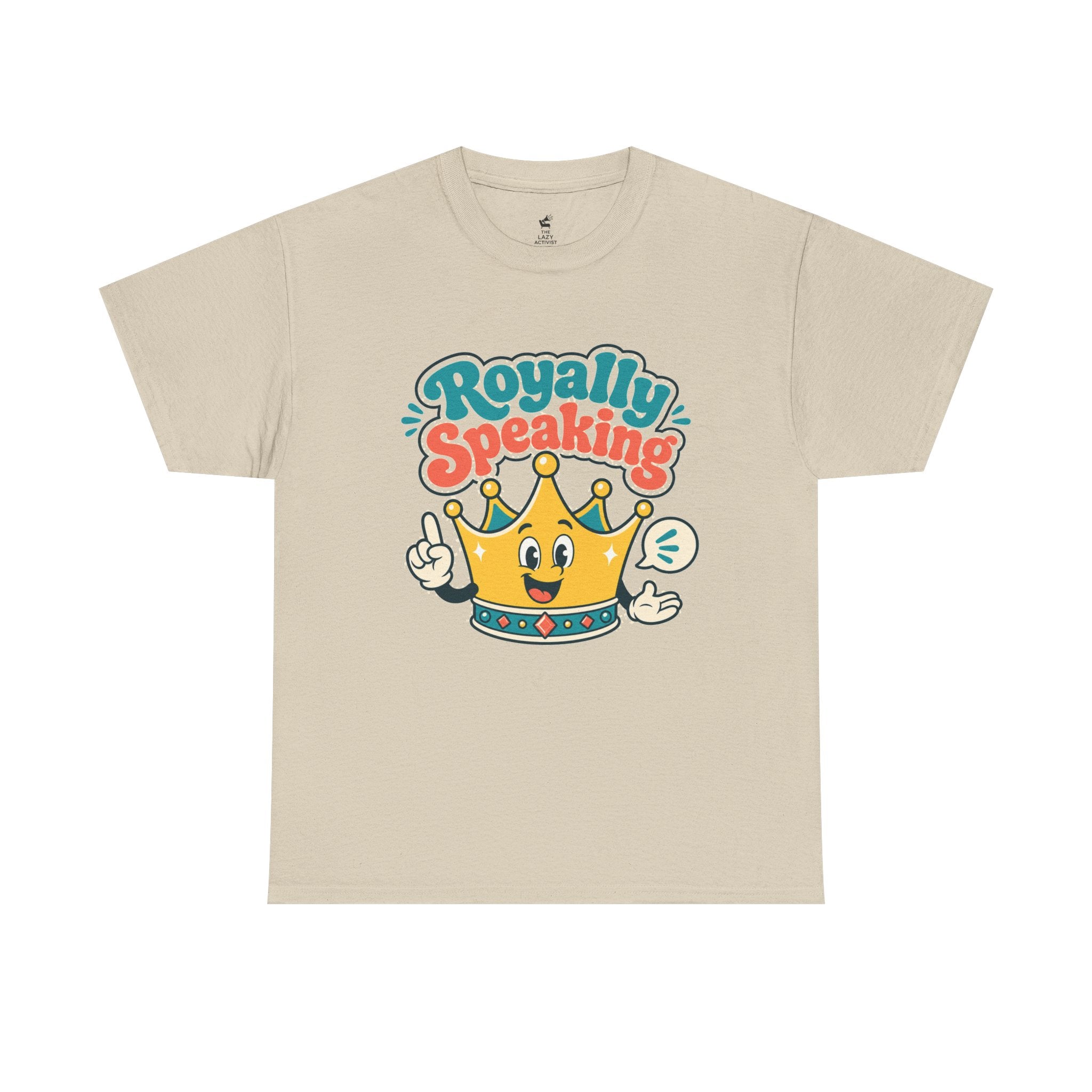 "Royally Speaking" Crown Graphic Tee — Cute Retro Cartoon King T‑Shirt -- Gildan 5000