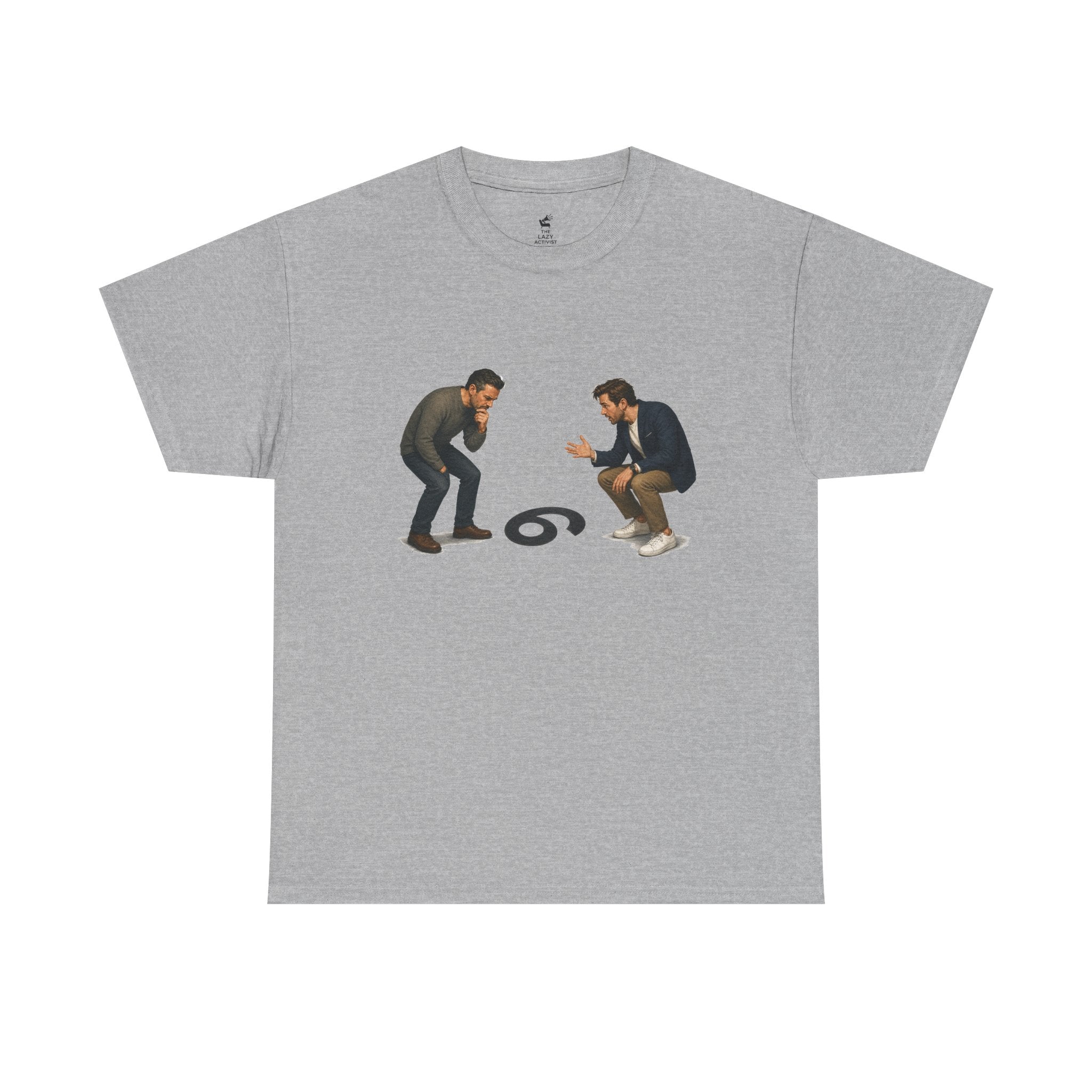 "9 or 6" Men Squatting Over Confusion Graphic Tee -- Gildan 5000