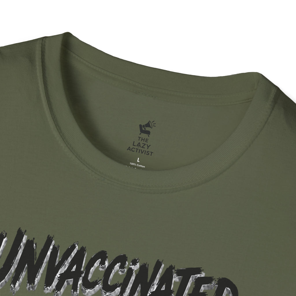 "Unvaccinated & Still Alive" Novelty Political Statement Tee -- Gildan 64000